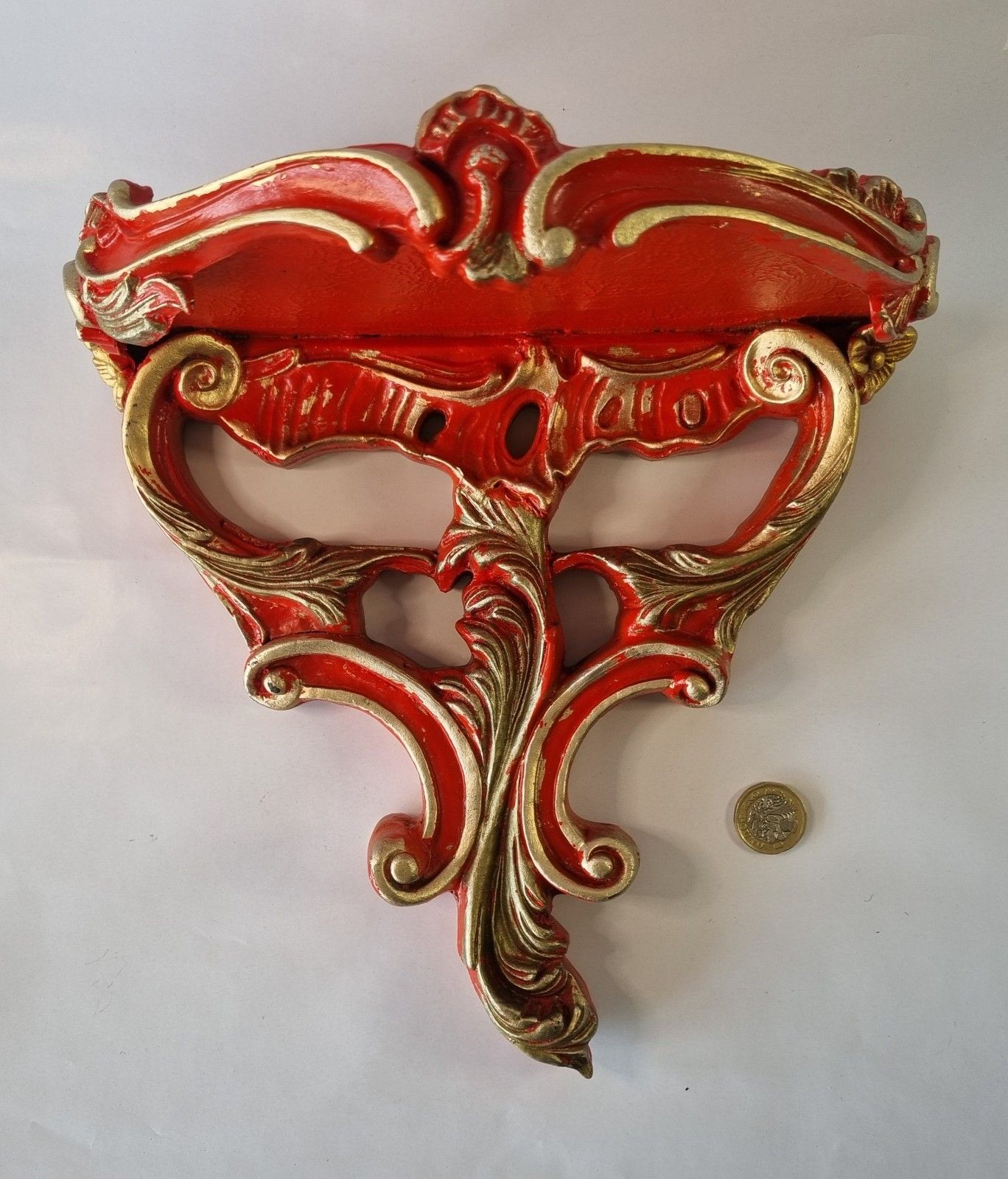 2 Vintage Astonea Ornate Wall Shelf Bracket Console  Gold Red Resin Rococo Style photo Furniture