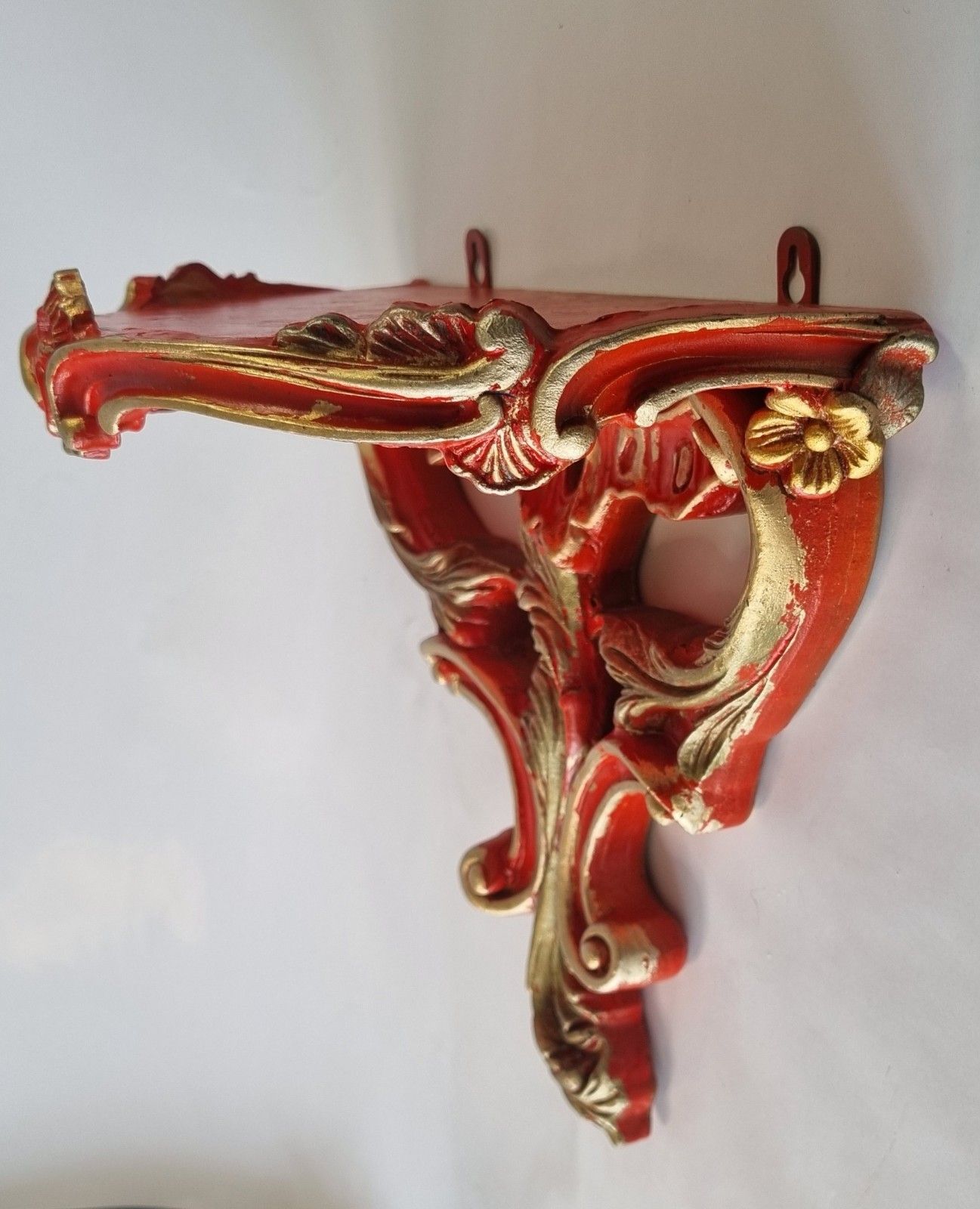 2 Vintage Astonea Ornate Wall Shelf Bracket Console  Gold Red Resin Rococo Style photo vintage