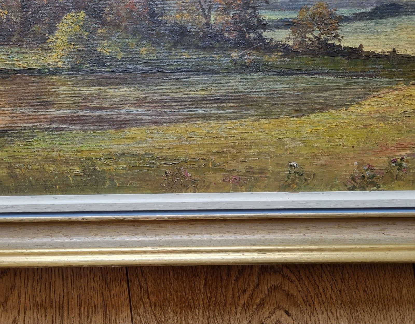 photo buy Vintage E J Wilson Oil Painting Wales Sugarloaf Hill River Fishing Landscape