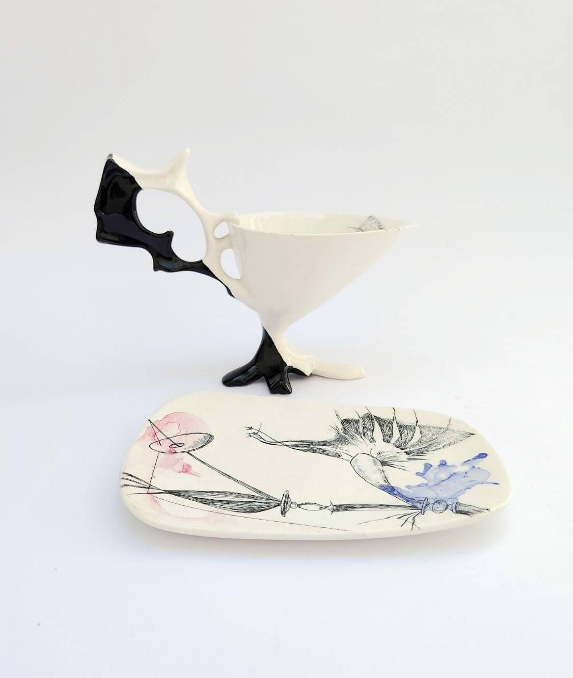 Tasse à thé et soucoupe en céramique Antonia Campi Lavenia C73, design vintage mid-century photo for sale