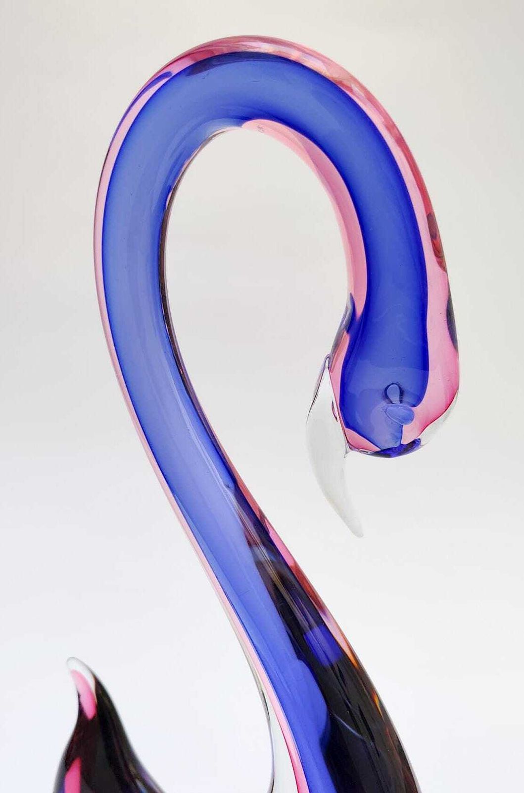 Swan Figurine In Vintage Murano Glass Designed By Seguso Flavio Poli, Blue And Pink Sculpture photo vintage