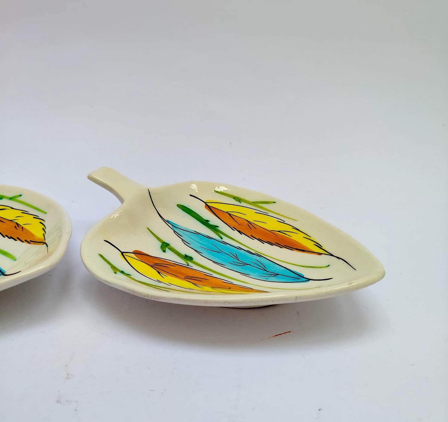 Set Of 8 Etruria Ceramic Leaf Shaped Saucers, Vintage, Mid Century Modern Design, 1960s photo Home Decor