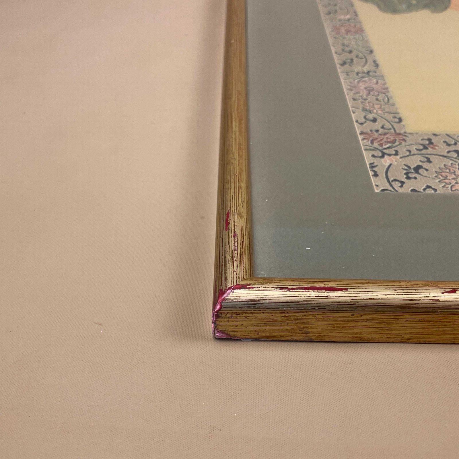 photo furniture Chinese Original Painting On Silk Birds Peaches Fruit Gold Wood Frame Floral Picture Green Mount Oriental Wall Decor Asian Hand Painted