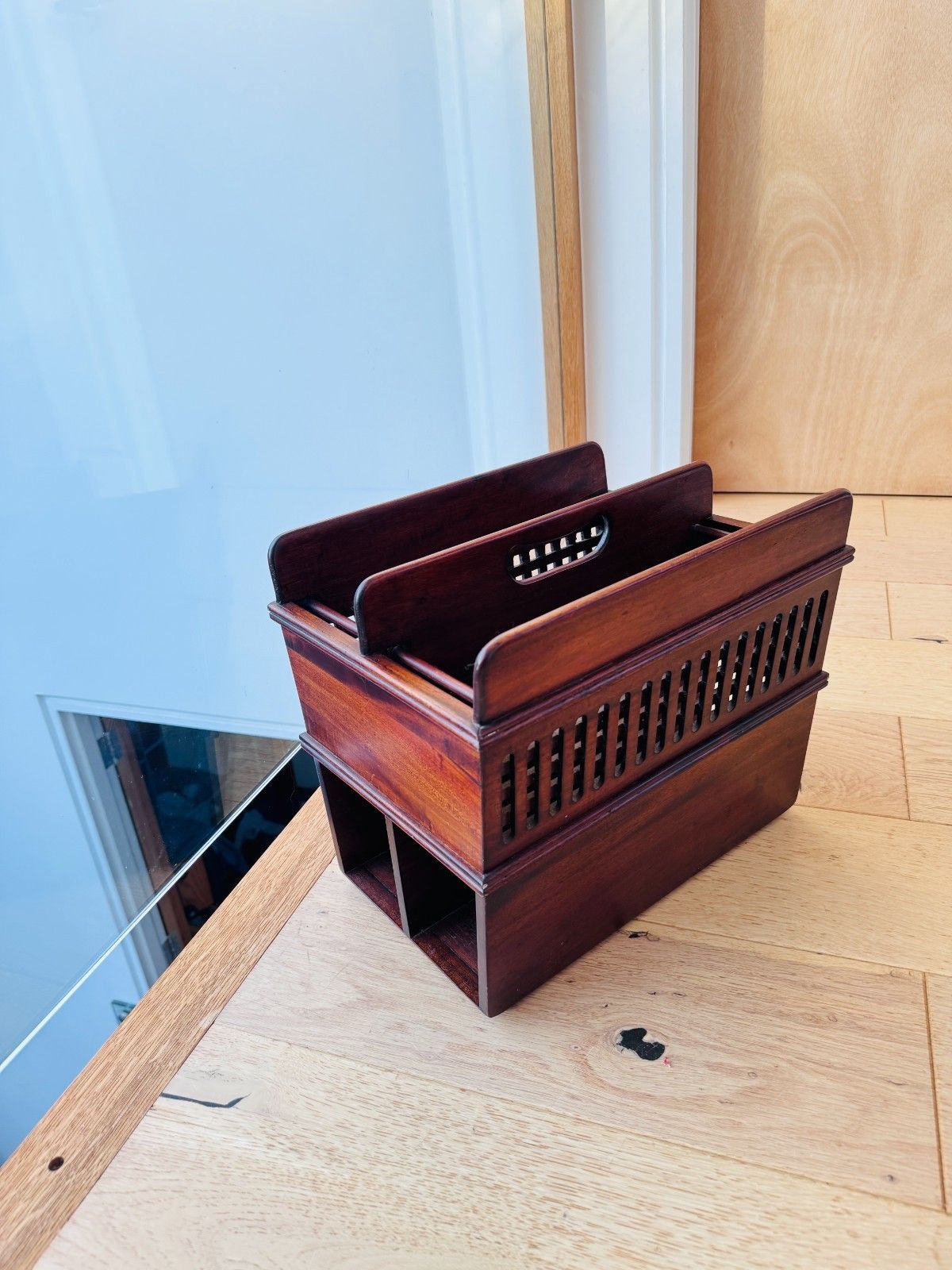 photo for sale Vintage Librasco Mahogany Magazine Rack Made In Indonesia