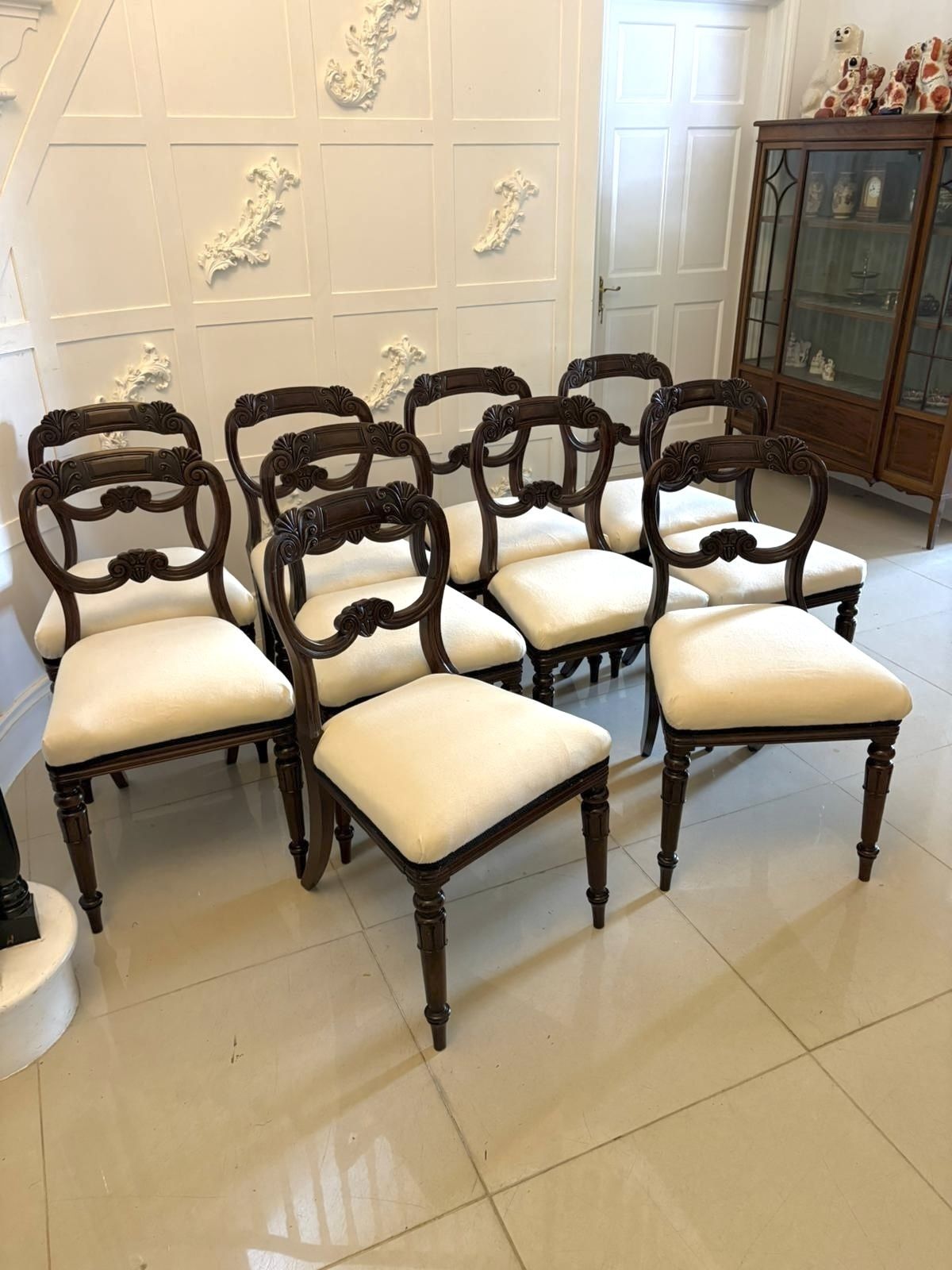 Antique Set Of 10 English 19th Century Carved Mahogany Dining Chairs photo vintage