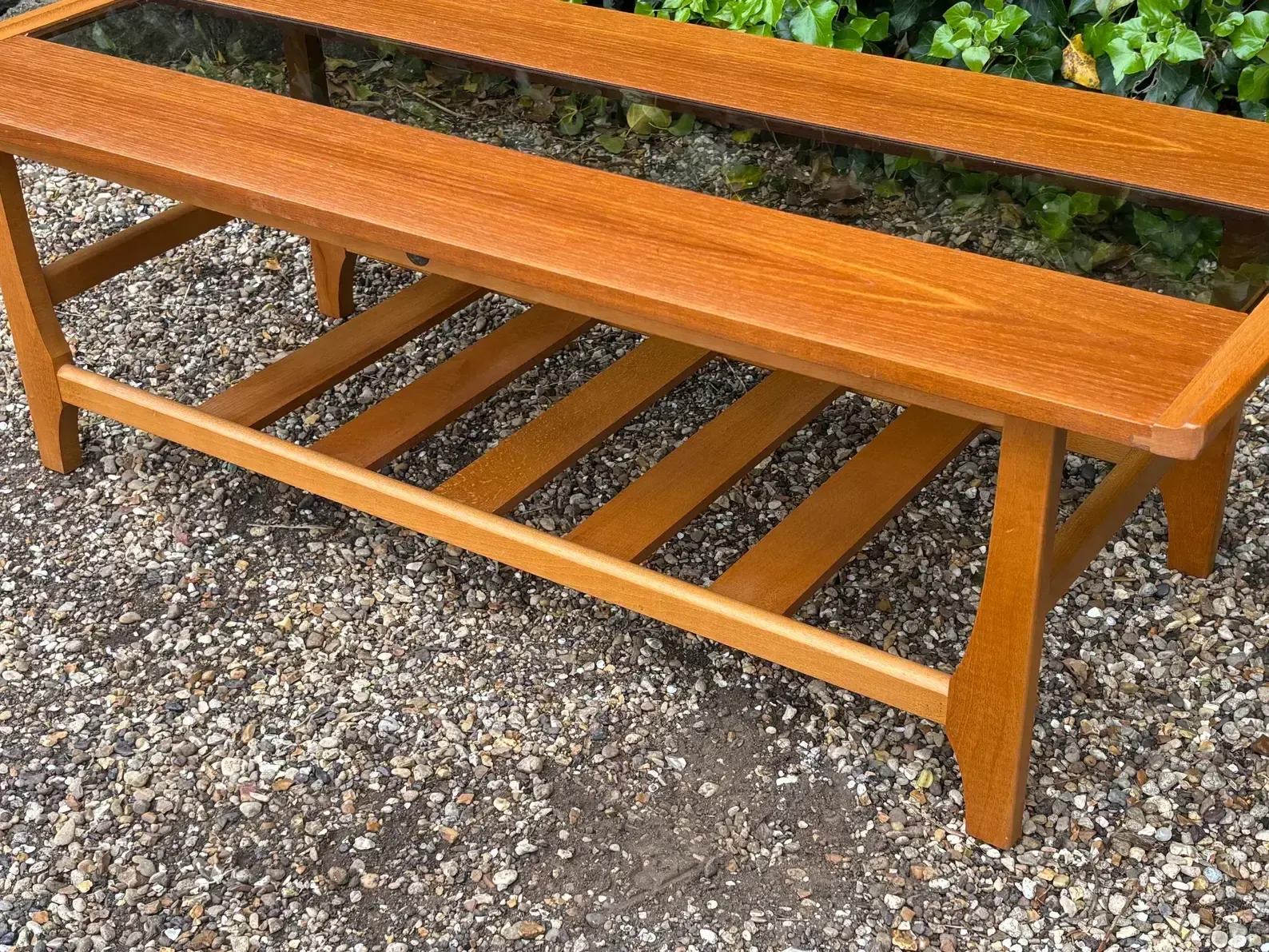 photo furniture Vintage 1960’s Myer Teak Coffee Table With Smoked Glass