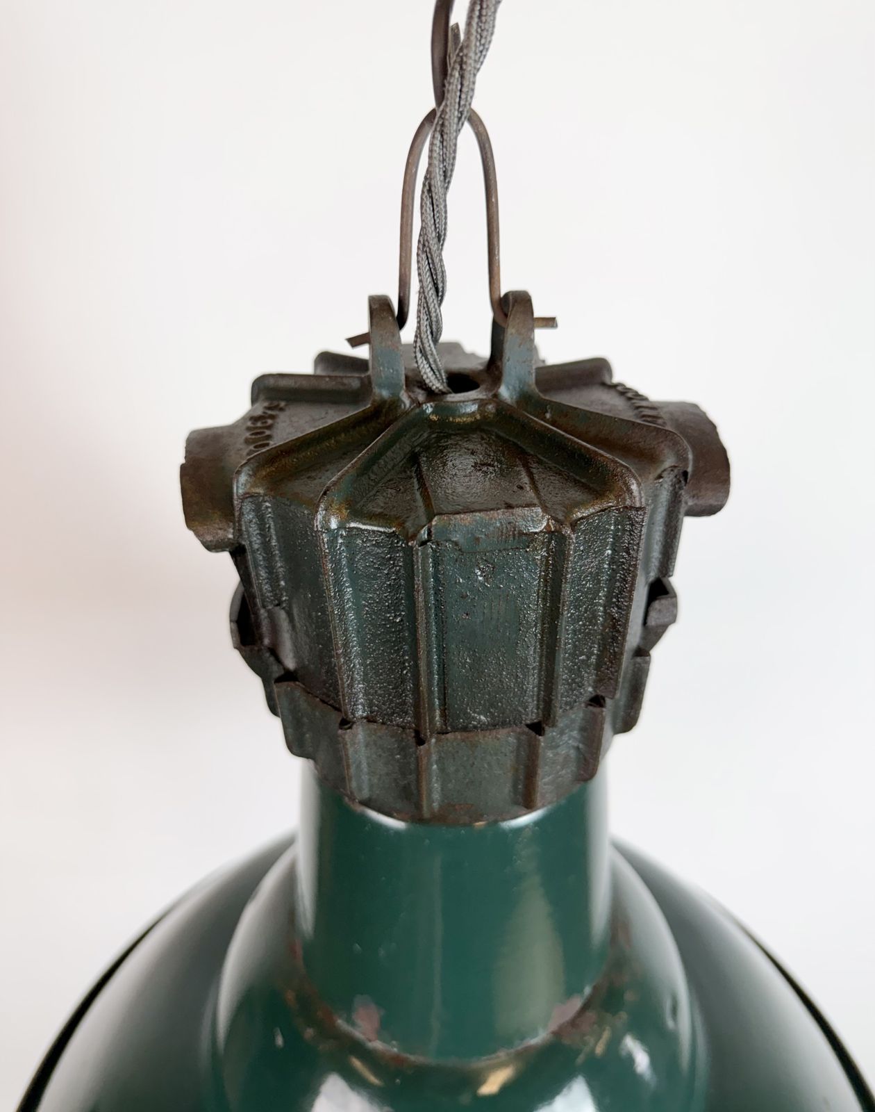 Industrial French Petrol Enamel Pendant Lamp From Sammode, 1950s photo vintage