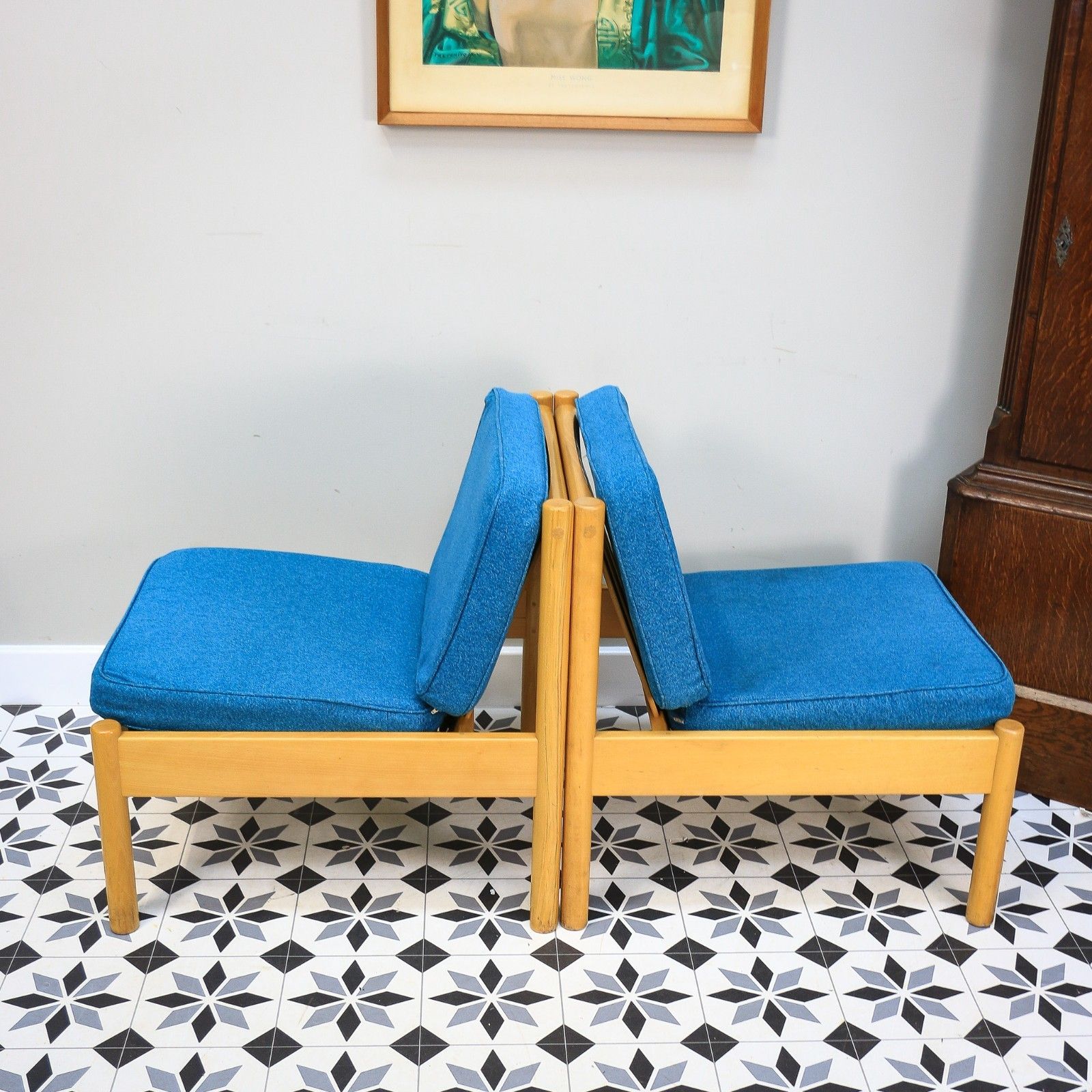 photo furniture Ercol 747 Modular Lounge Chairs Set Of 2 In A Teal Blue.