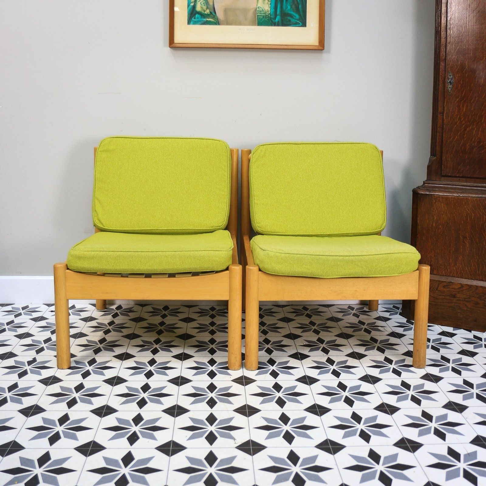 Ercol 747 Modular Lounge Chairs Set Of 2 In Lime Green. photo Furniture