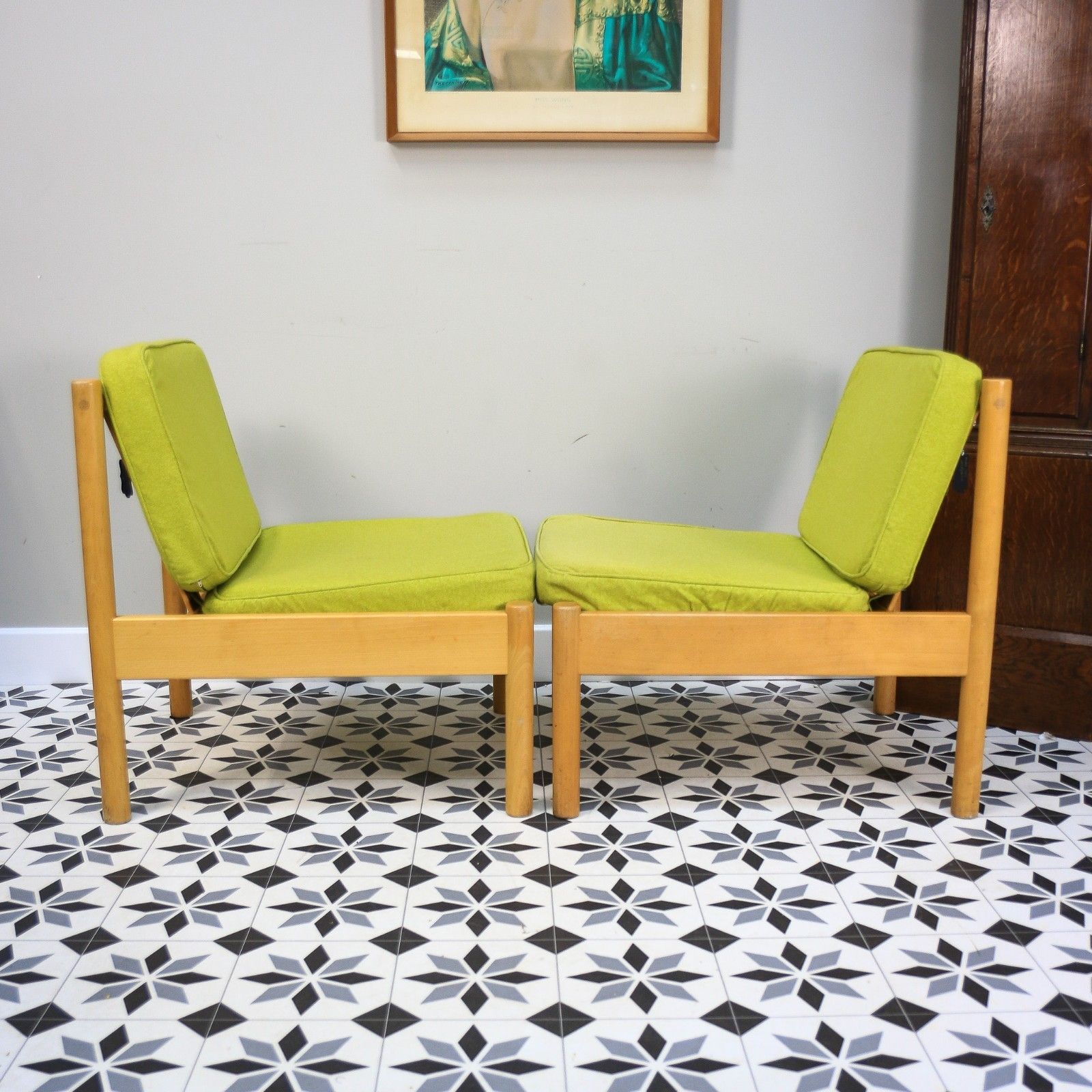 photo for sale Ercol 747 Modular Lounge Chairs Set Of 2 In Lime Green.