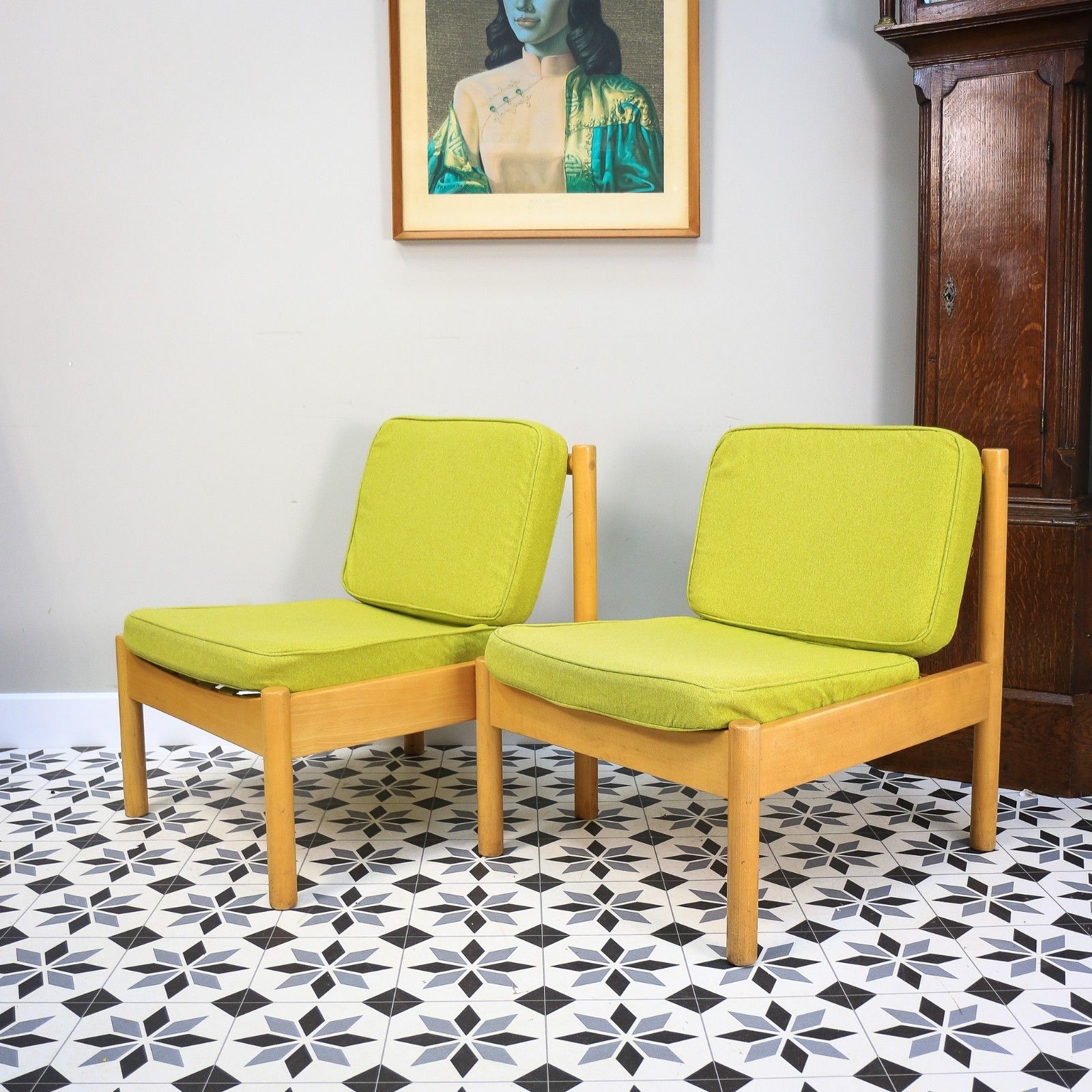 395.0 Ercol 747 Modular Lounge Chairs Set Of 2 In Lime Green. photo