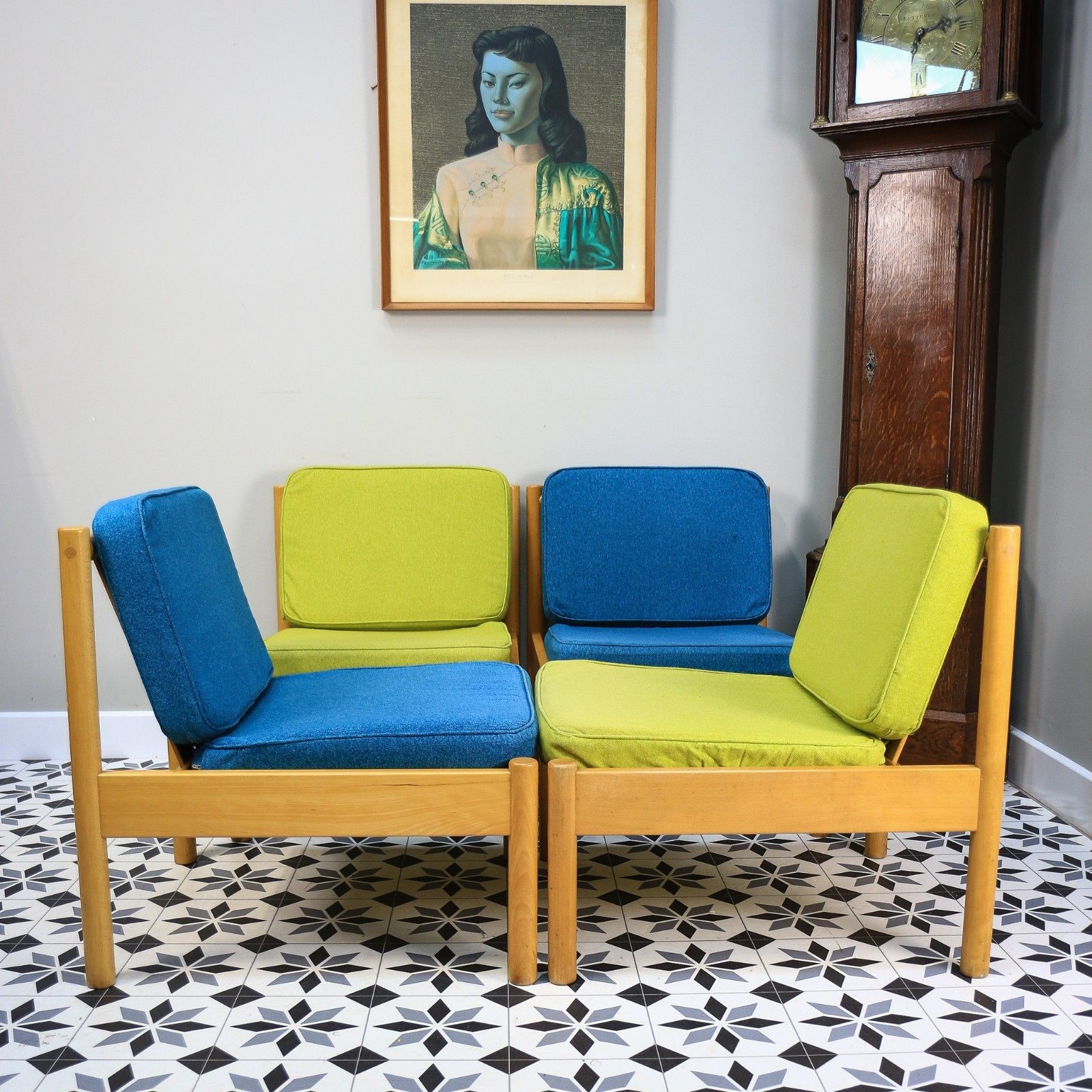 Ercol 747 Modular Lounge Chairs Set Of 4 In Teal And Green. photo for sale