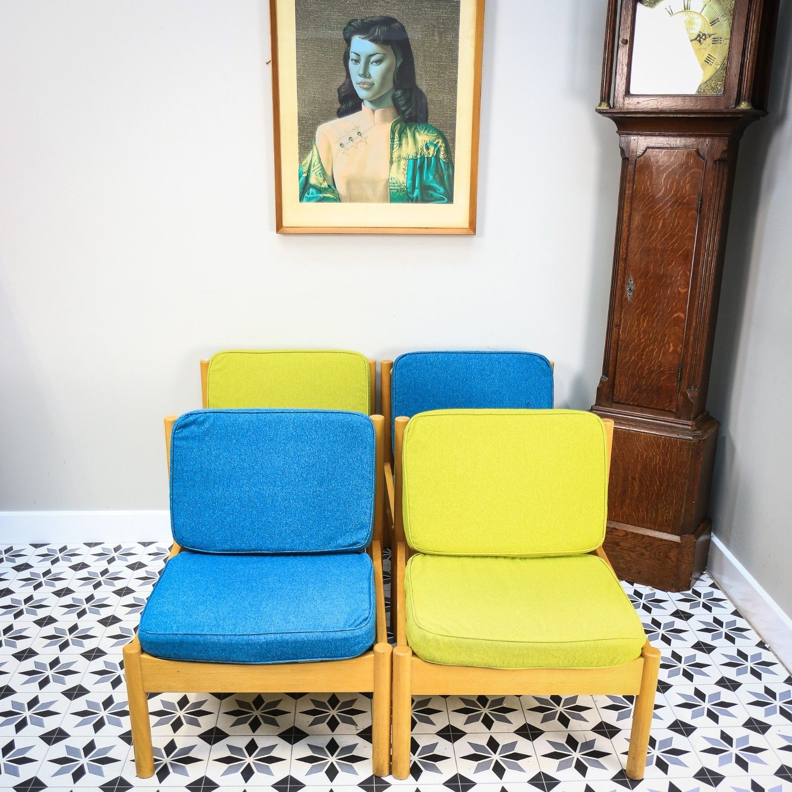 Ercol 747 Modular Lounge Chairs Set Of 4 In Teal And Green. photo vinterior