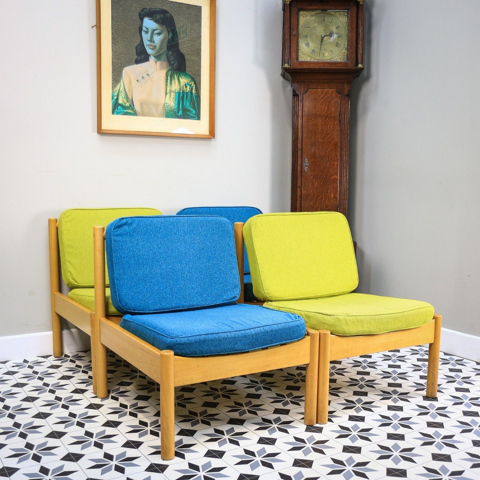 Ercol 747 Modular Lounge Chairs Set Of 4 In Teal And Green. photo buy