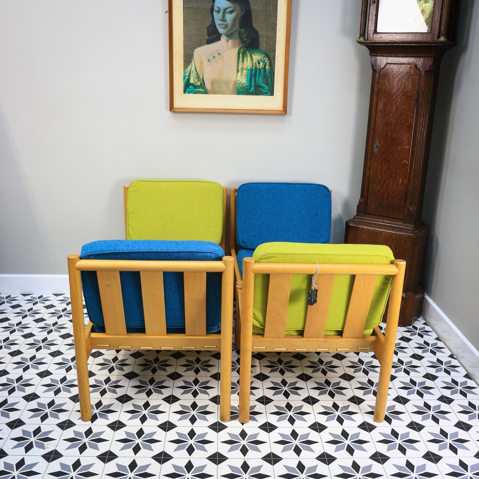 photo vinterior Ercol 747 Modular Lounge Chairs Set Of 4 In Teal And Green.