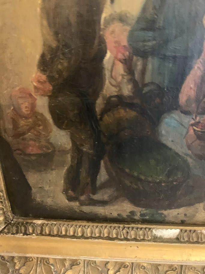 photo furniture Oil On Panel "The Family Scene" 19th Century