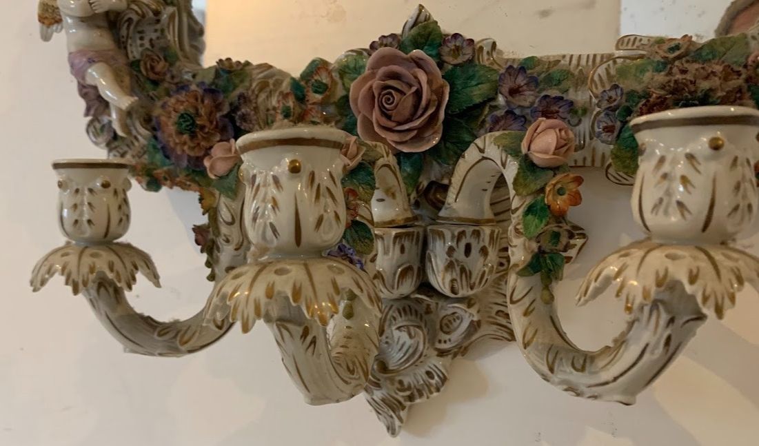 Polychrome Porcelain German Porcelain Candle Holder Mirror photo 2093.0