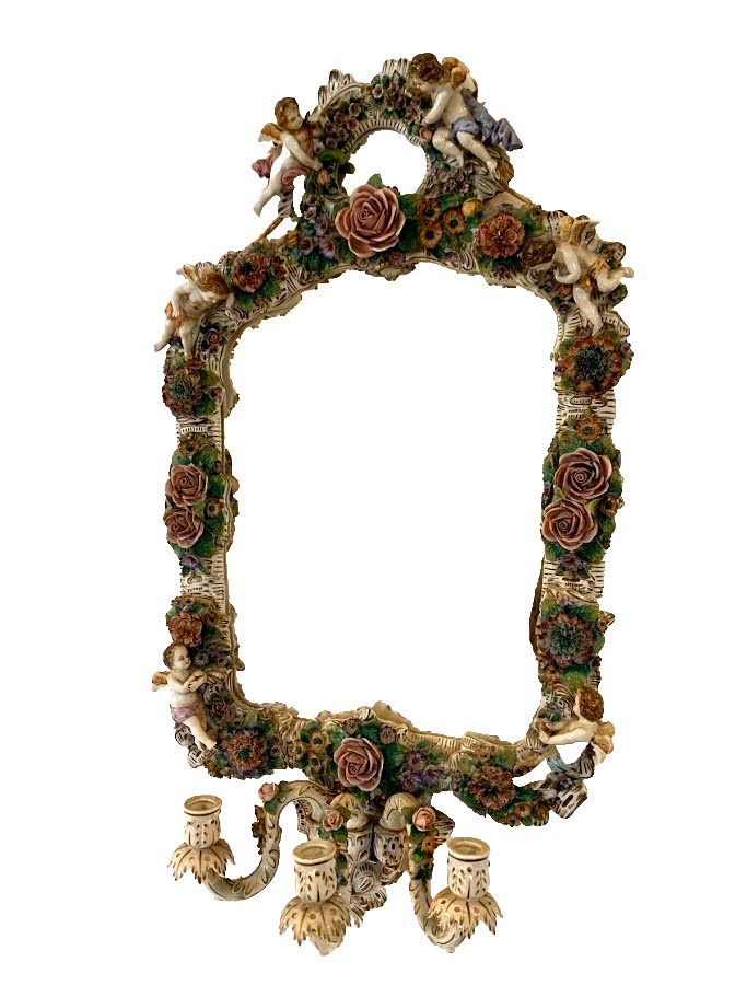 photo for sale Polychrome Porcelain German Porcelain Candle Holder Mirror