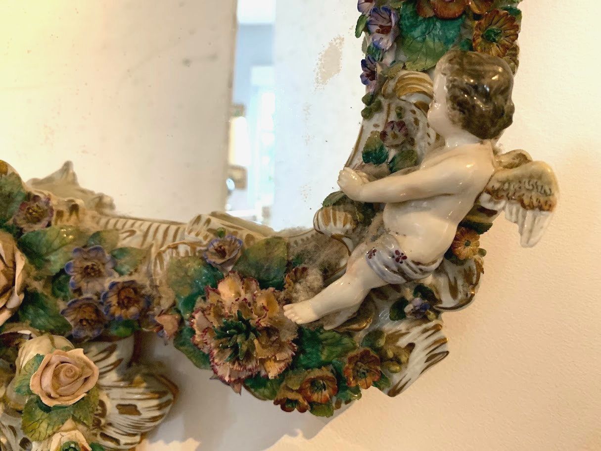 2093.0 Polychrome Porcelain German Porcelain Candle Holder Mirror photo