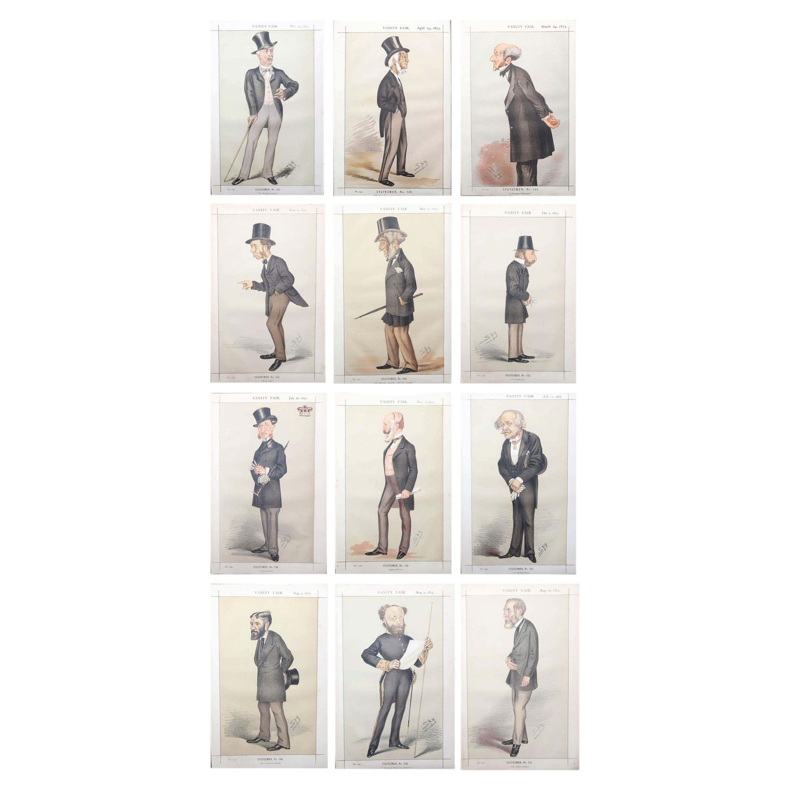 Set Of 12 Original Antique Vanity Fair " Spy " Prints Of " Statesmen ". 1873
