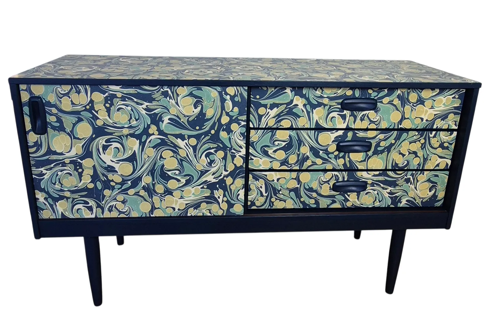 Schreiber Mid Century Sideboard | Decoupaged In Isabelle Boxall Eddy   Tea Leaf & Navy photo Furniture