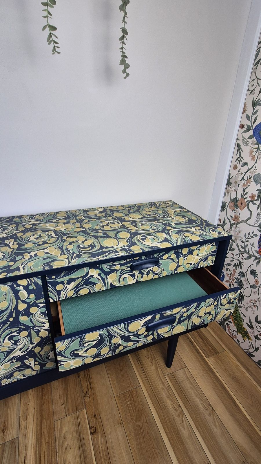 Schreiber Mid Century Sideboard | Decoupaged In Isabelle Boxall Eddy   Tea Leaf & Navy photo 599.0