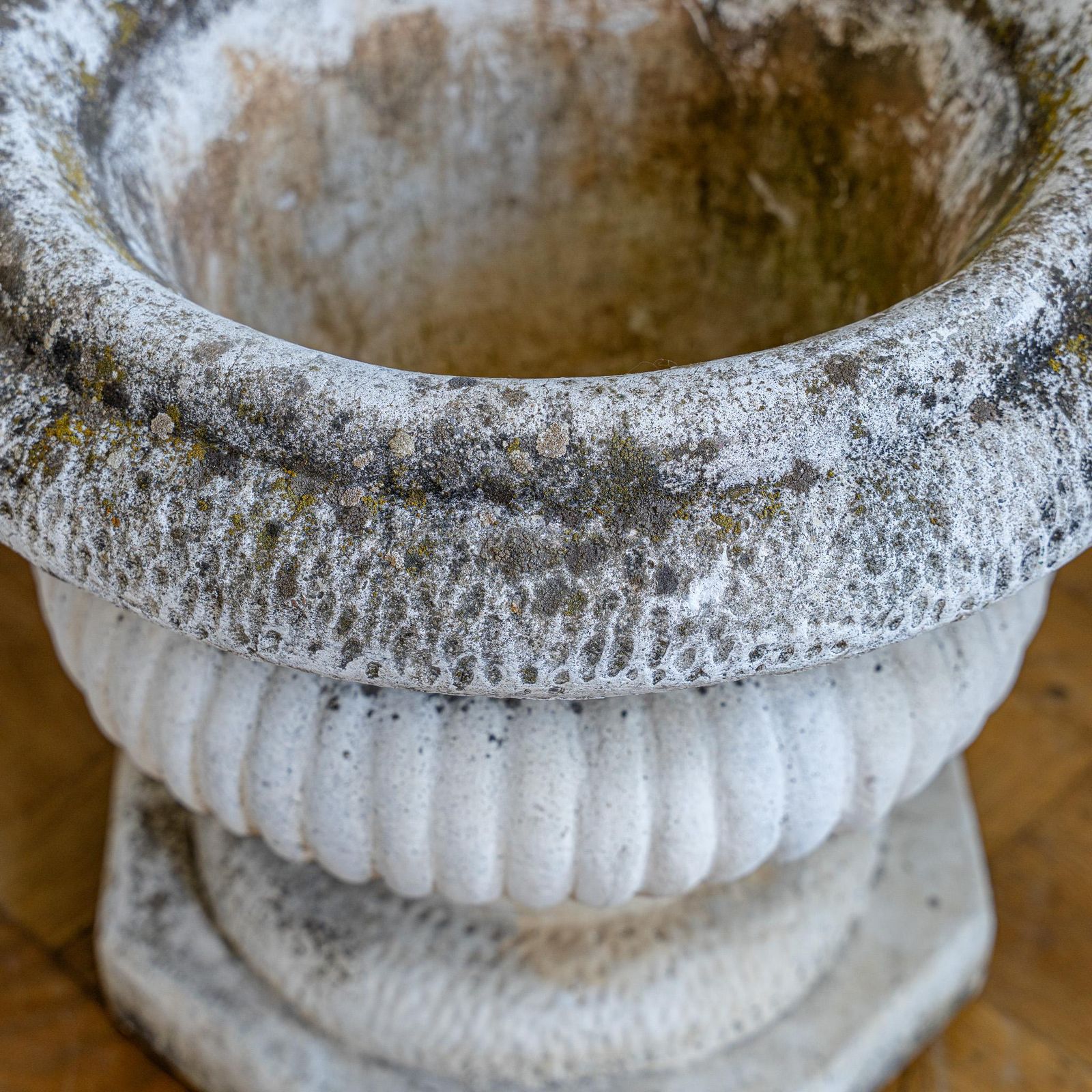 Pair Of Antique Style Weathered Stone Campana Urn Planters photo buy