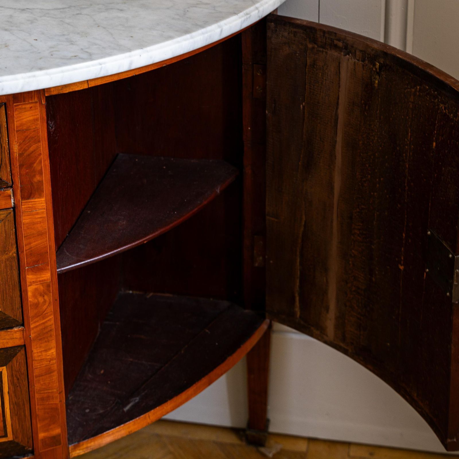 Louis XVI Style Demilune Marquetry Commode With Marble Top photo buy