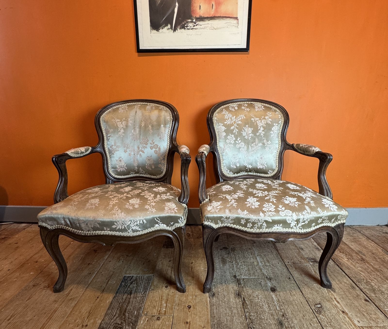 Pair Of Antique French Open Armchairs Fauteuils photo 425.0