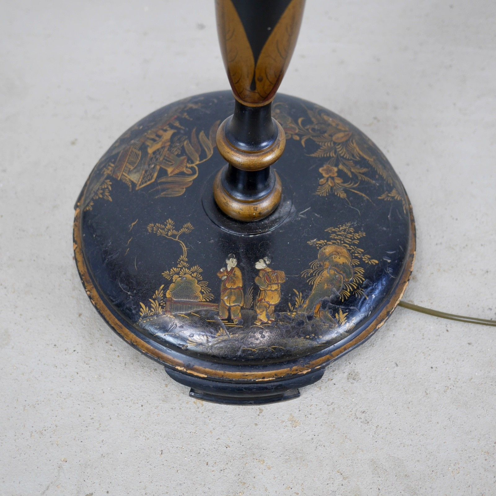 Antique Black Chinoiserie Wood Standard Lamp Circa 1920 Hand Painted #103046 photo 395.0
