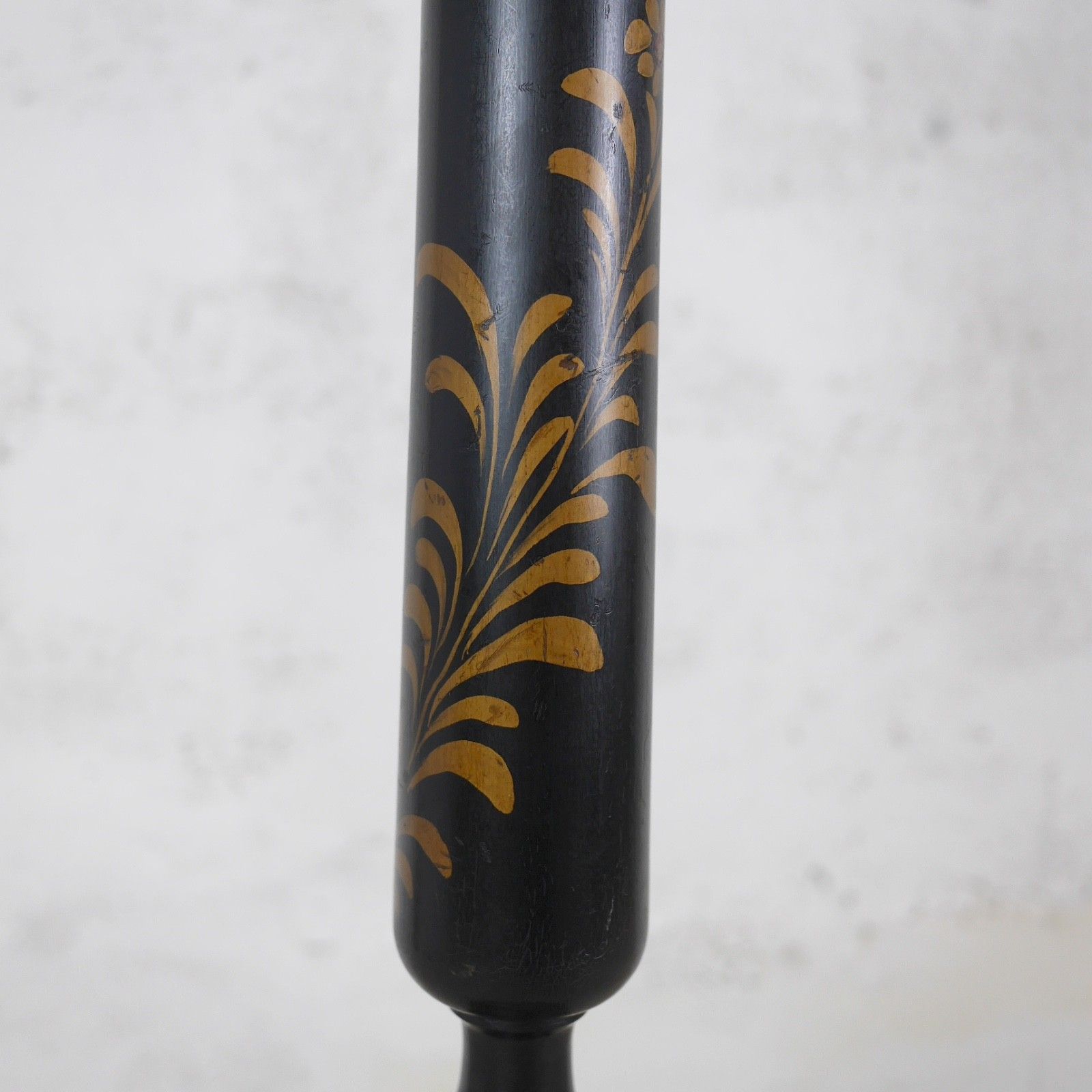 Antique Black Chinoiserie Wood Standard Lamp Circa 1920 Hand Painted #103046 photo vintage