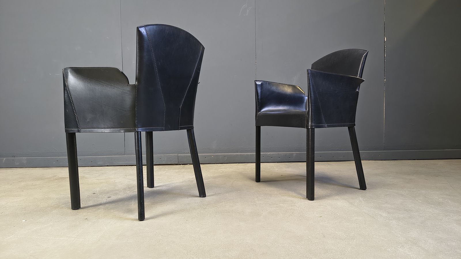 Black Leather Italian Dining Chairs, 1980s   Set Of 6 photo for sale