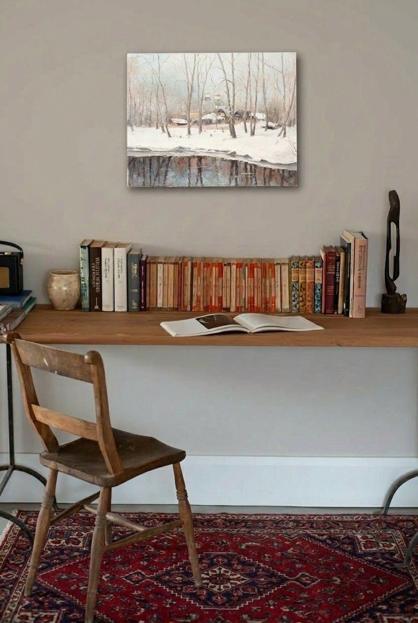 20th Century Oil Winter Woodland photo for sale