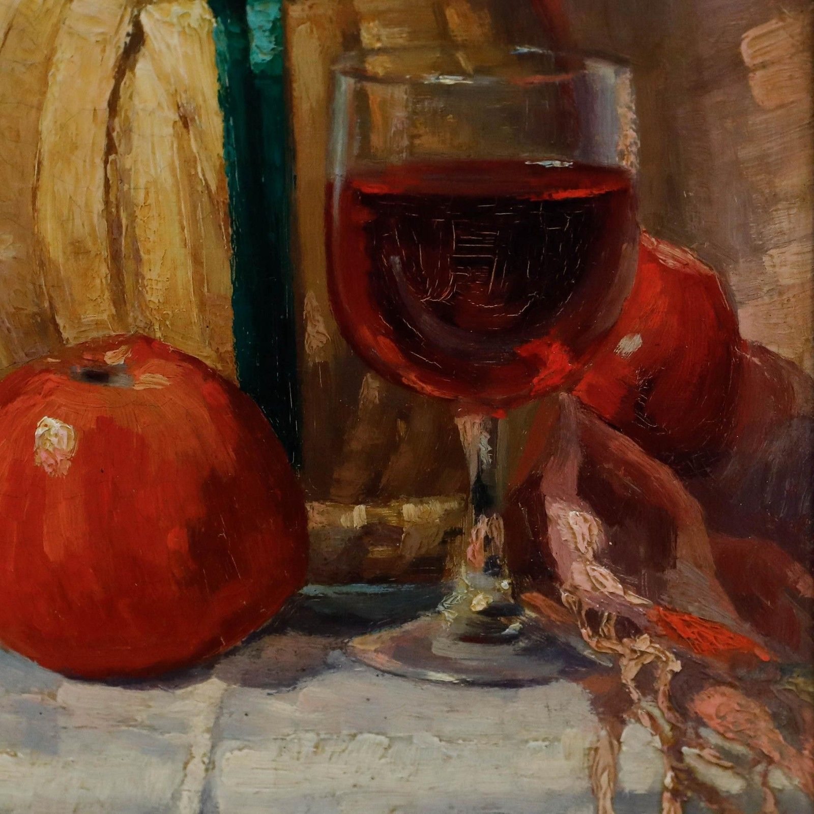 photo furniture Frans Lejeune (1879 1963) Framed Oil, Still Life Of Wine & Apples