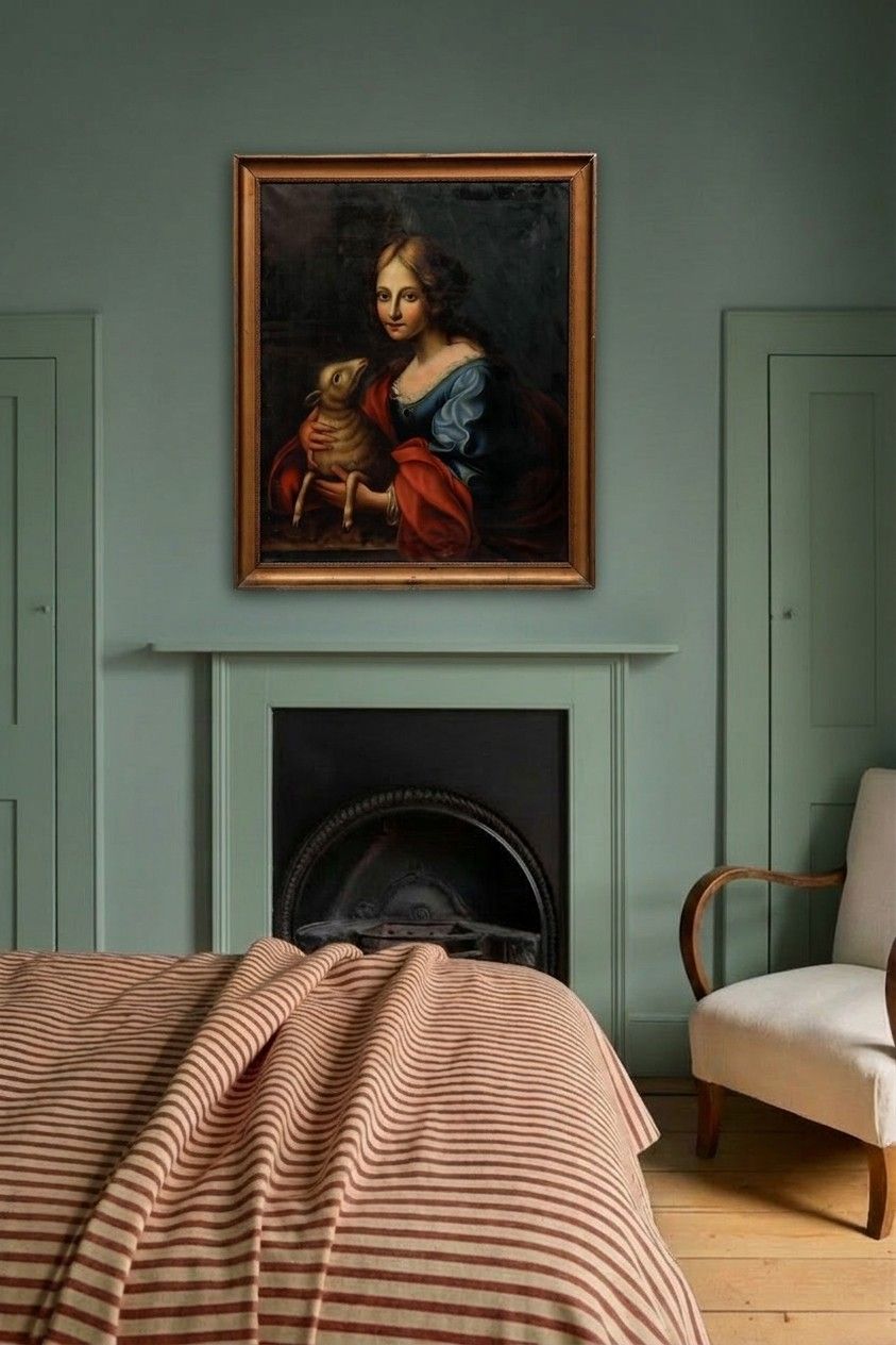 After Carlo Dolci Framed 19th Century Oil, Saint Agnes Of Rome With The Lamb photo for sale