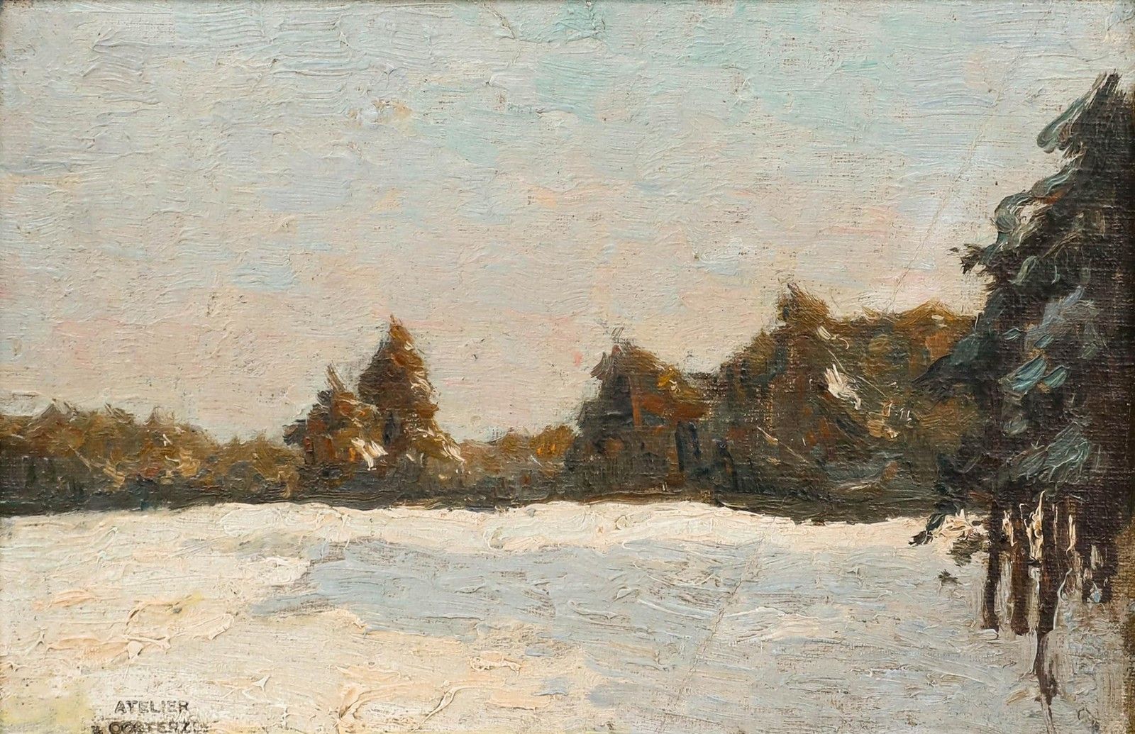 Hermanus Van Oosterzee (1863 1933) Early 20th Century Oil, Snowy Forest photo furniture