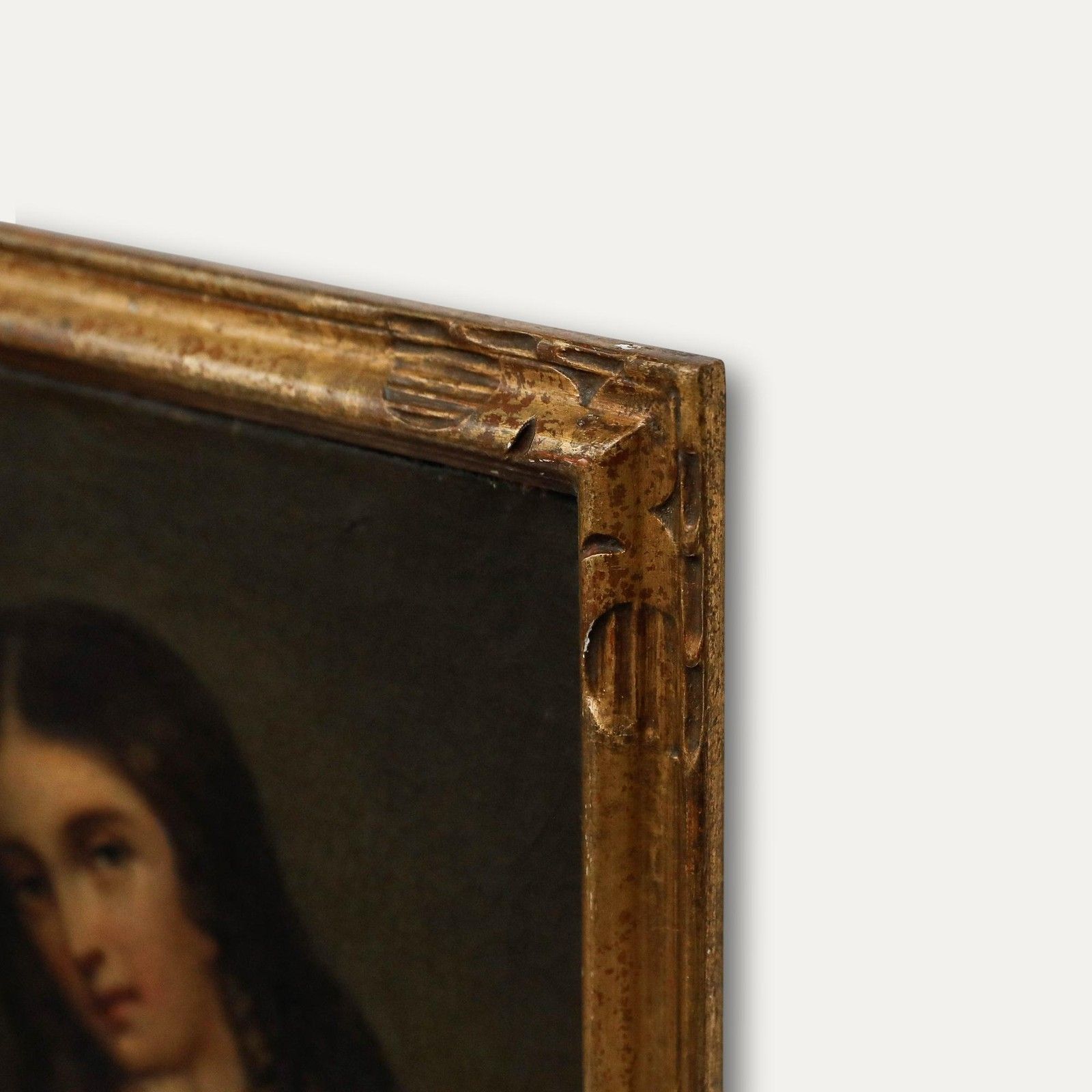 Framed 19th Century Oil Young Woman With Red Rosary photo buy