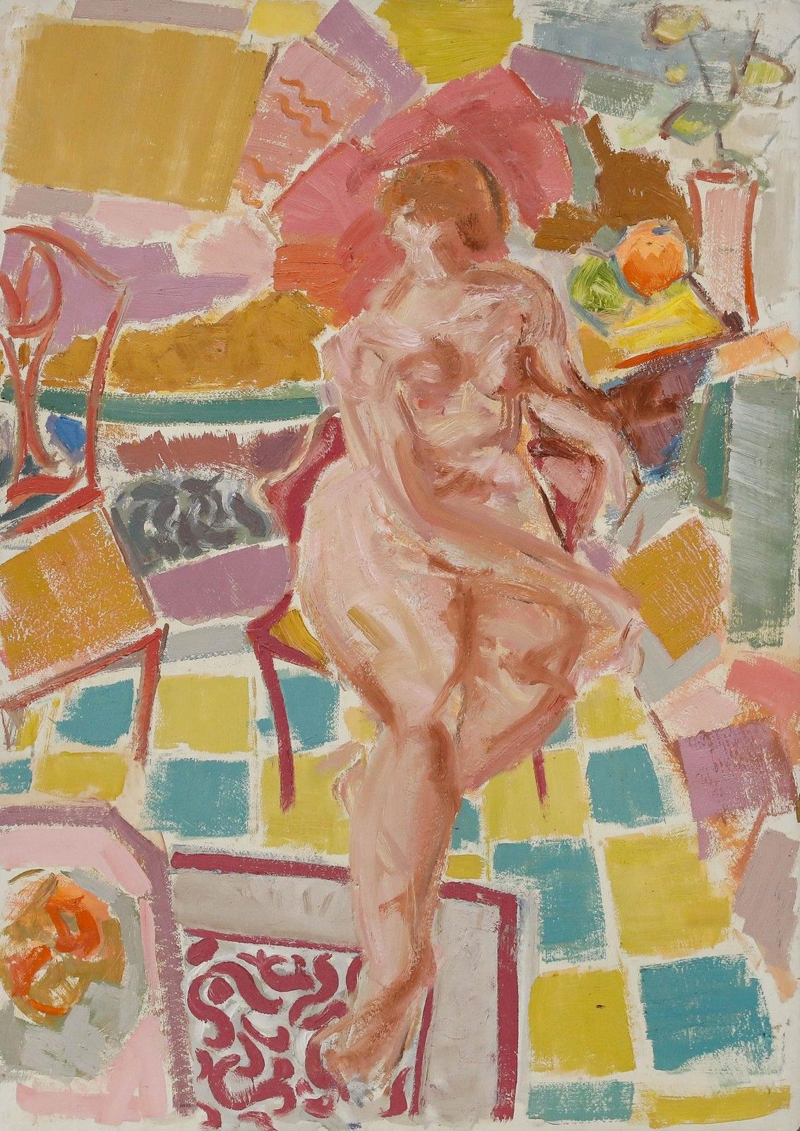 Gerald A. Meares (1911 1975) 20th Century Oil, Nude In A Patterned Room photo furniture