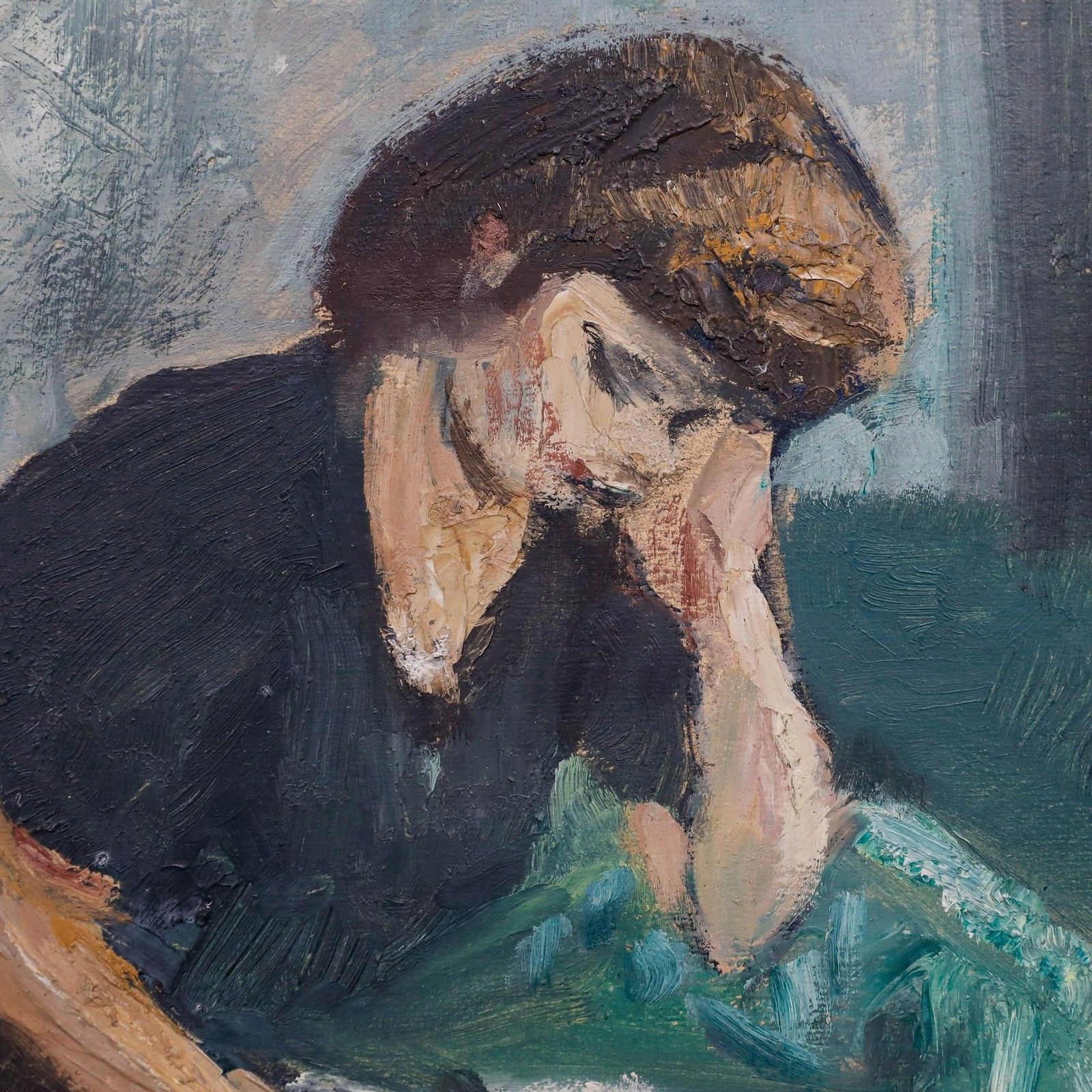 Cecile Hertz Eyrolles (1875 1974) Framed Oil, Reading On The Green Sofa photo 595.0
