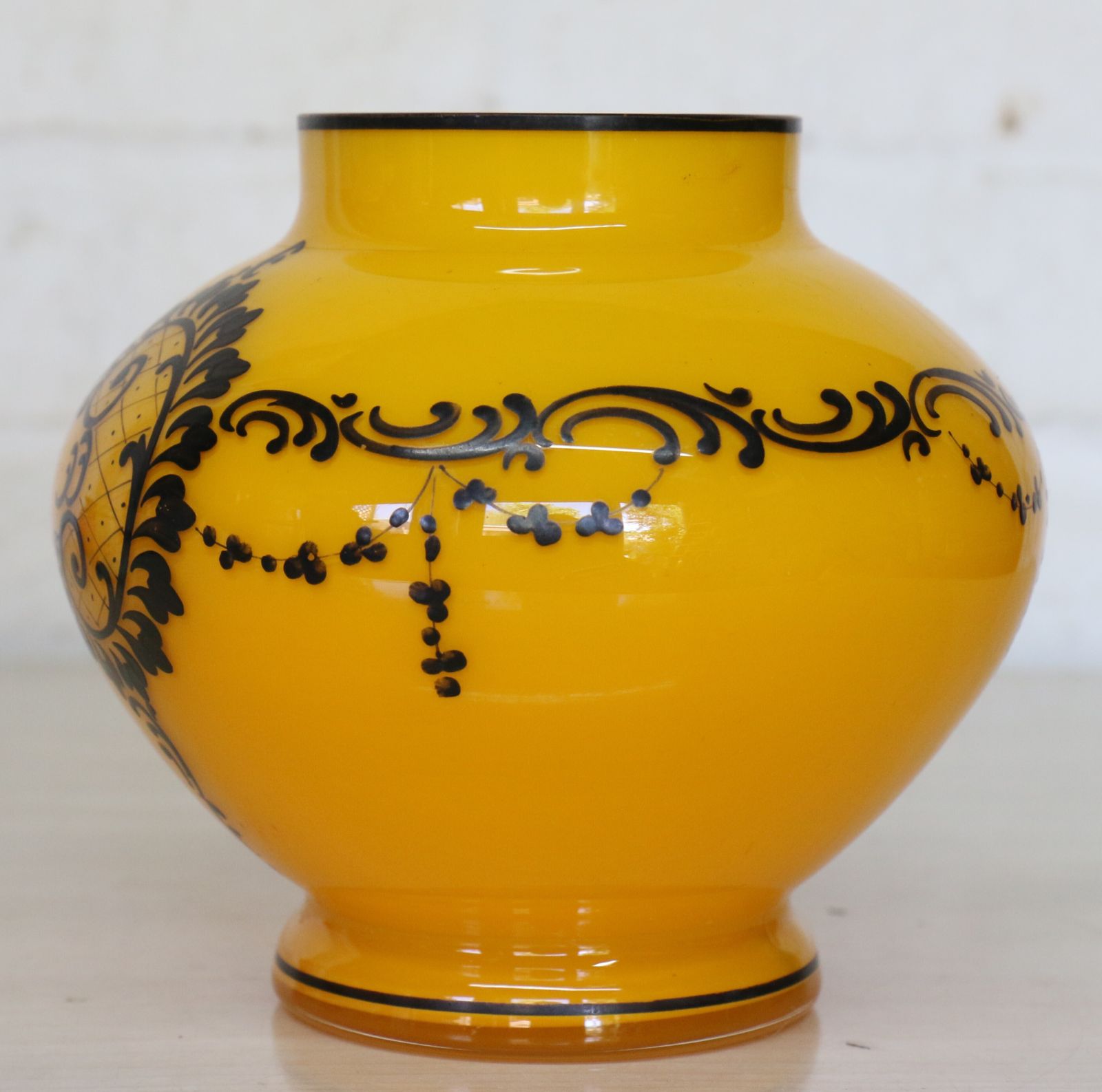 An Antique Bohemian Tango Art Glass Vase Kralik Loetz Very Striking Orange & Black photo for sale