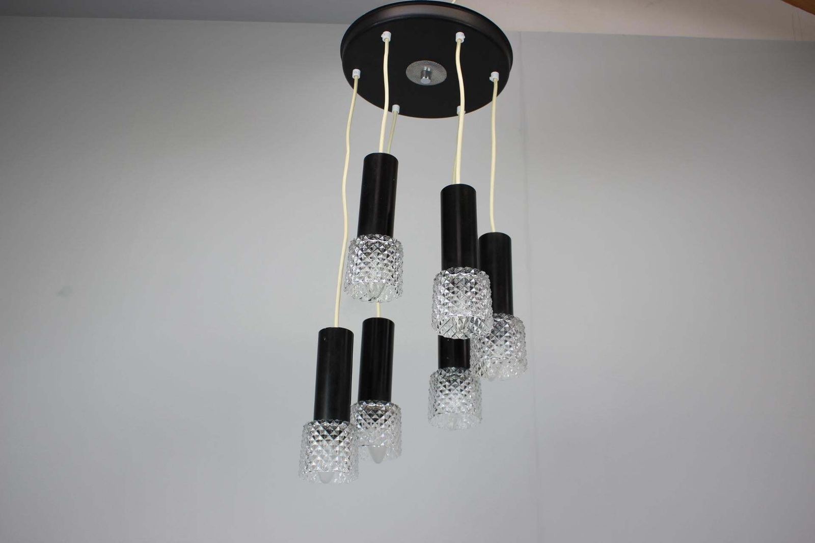 1970s Czechoslovak Mid Century Modern Five Light Glass Pendant Chandelier photo furniture