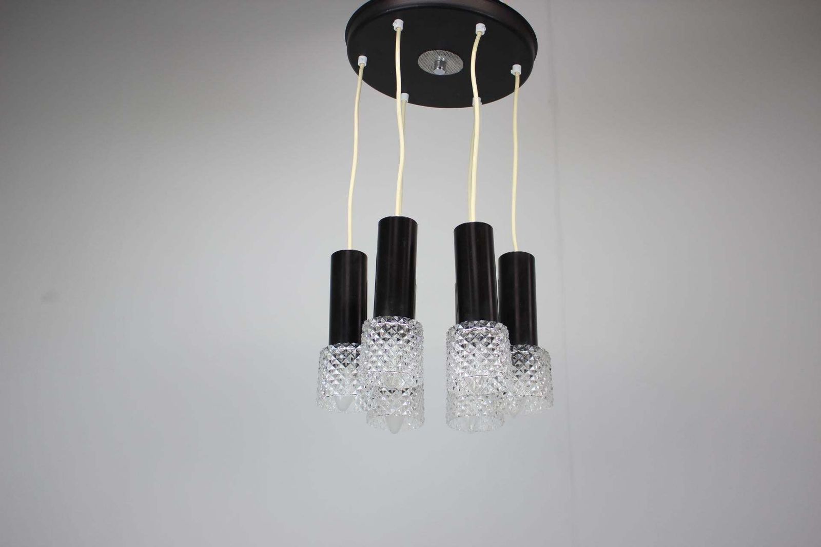 1970s Czechoslovak Mid Century Modern Five Light Glass Pendant Chandelier photo Lighting