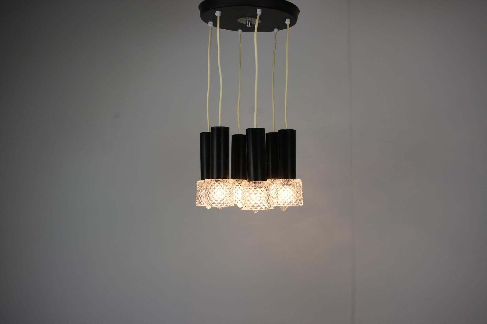 photo buy 1970s Czechoslovak Mid Century Modern Five Light Glass Pendant Chandelier