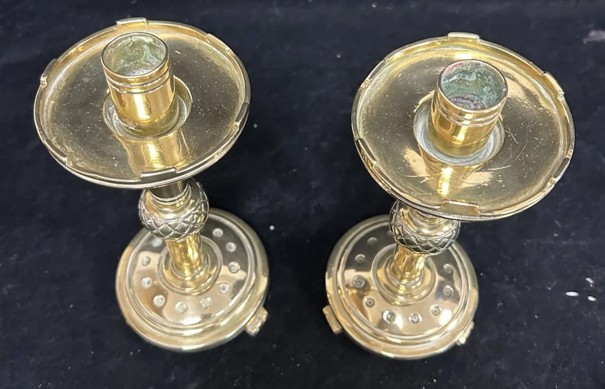 Pair Brass Candlesticks Gothic Revival Victorian photo Home Decor