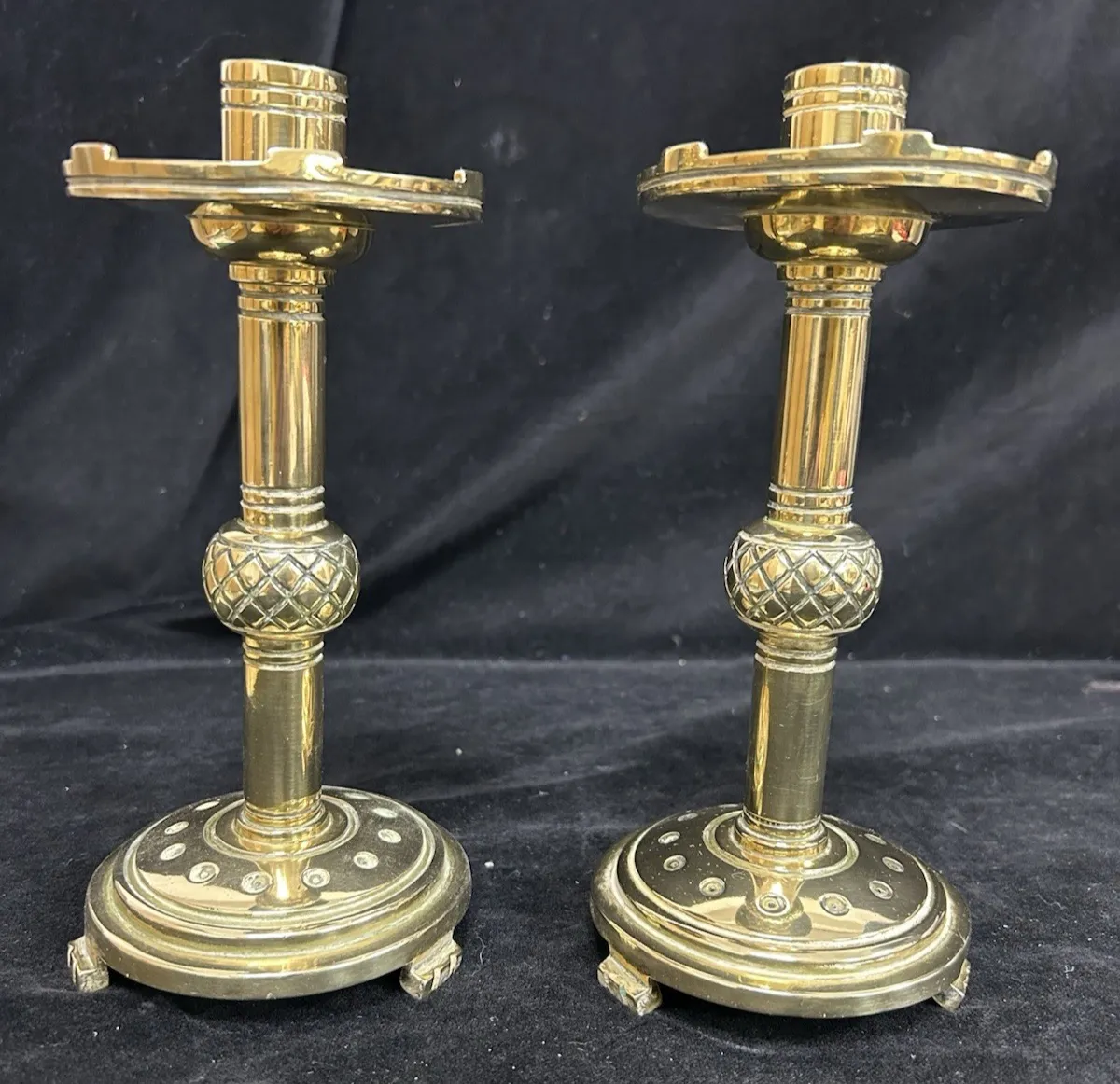 Pair Brass Candlesticks Gothic Revival Victorian photo vinterior