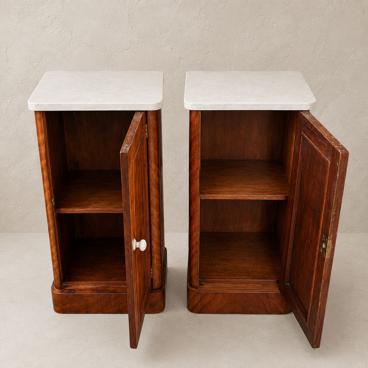 Near Pair Of Marble Topped Figured Mahogany Bedside Cabinets Circa 1930 photo furniture