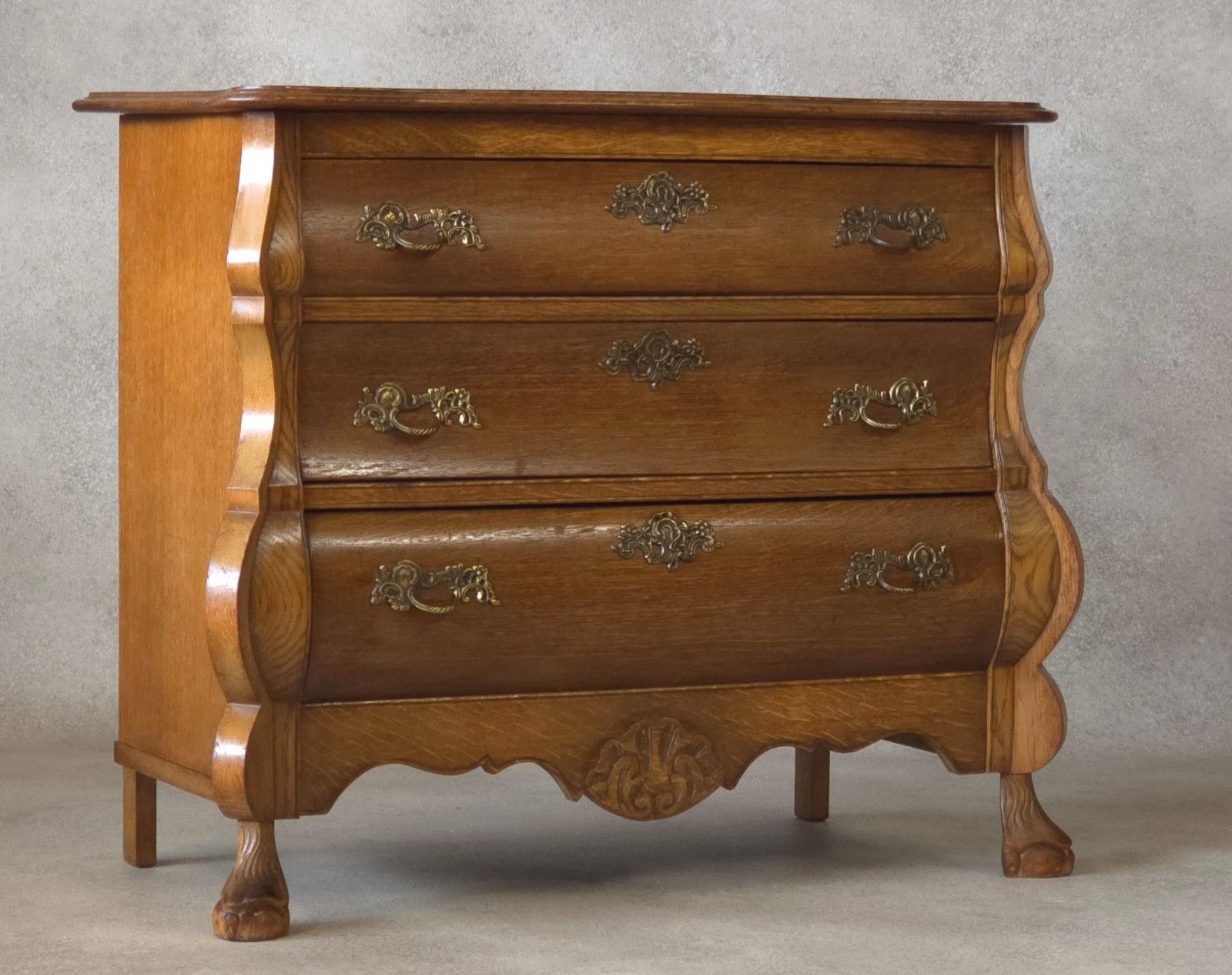 Dutch Bombe Oak Chest Of Drawers Small Commode Vintage Ball & Claw Feet photo furniture