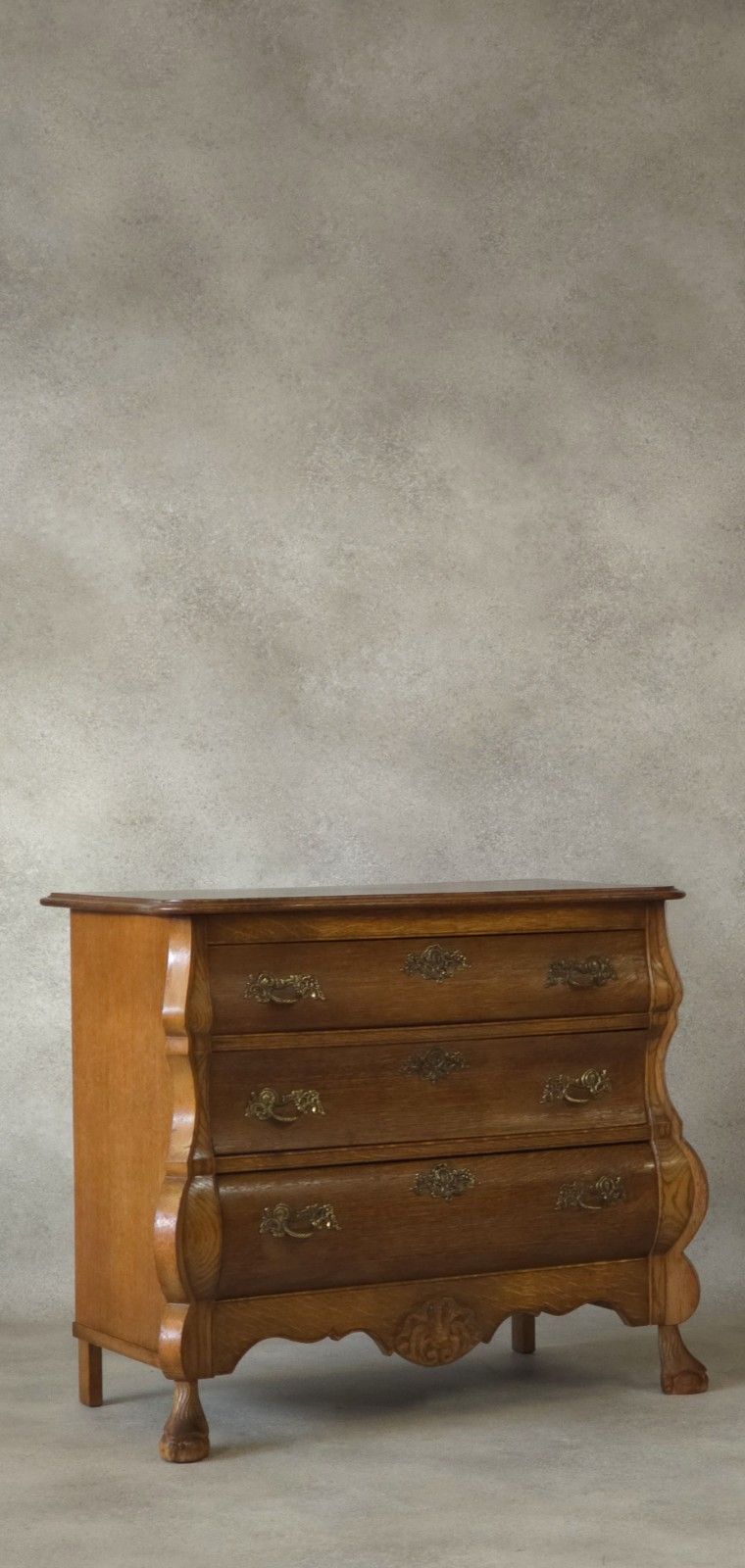 Furniture Dutch Bombe Oak Chest Of Drawers Small Commode Vintage Ball & Claw Feet photo