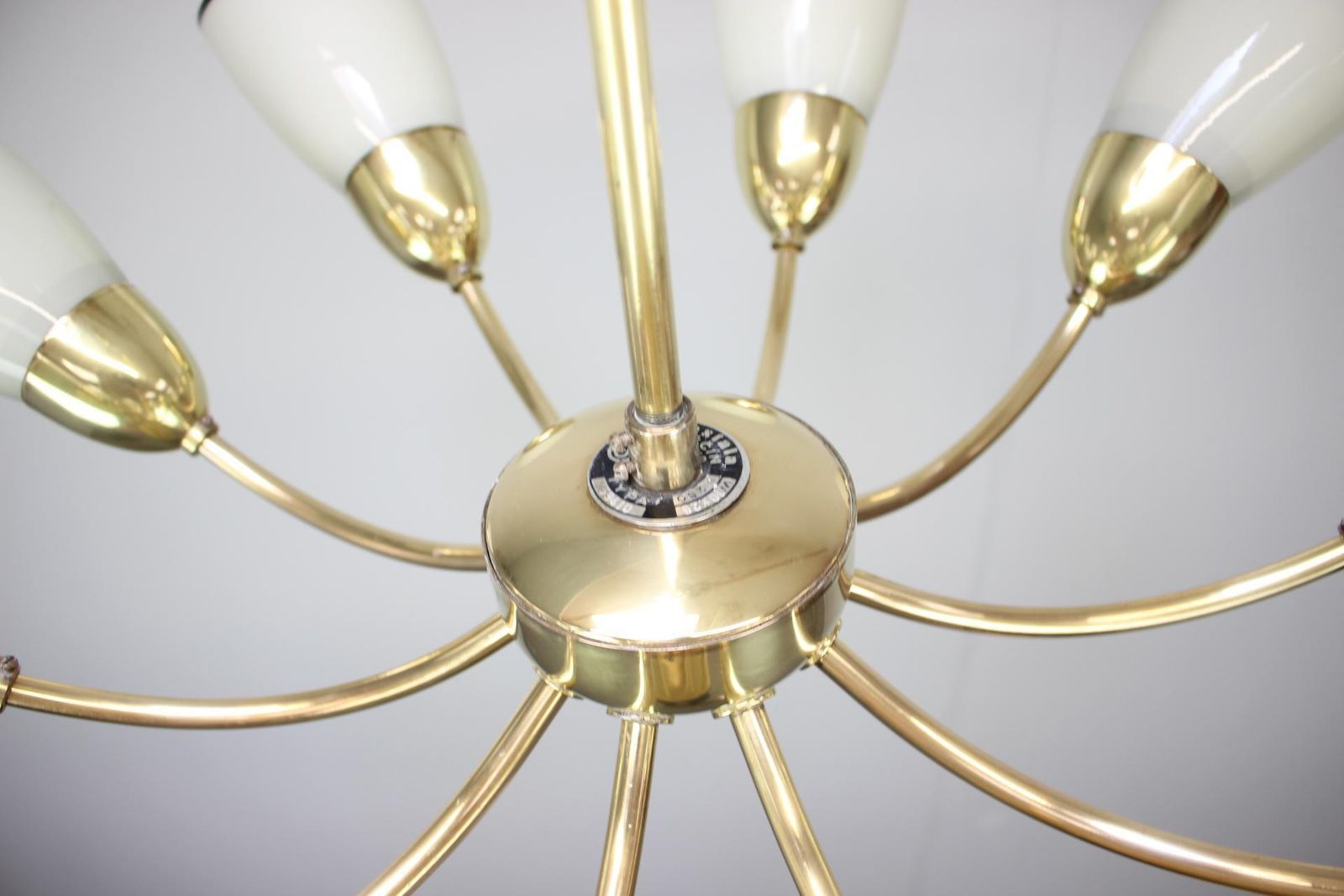 1960s Czechoslovak Mid Century Modern Ten Arm Brass And Glass Chandelier photo buy