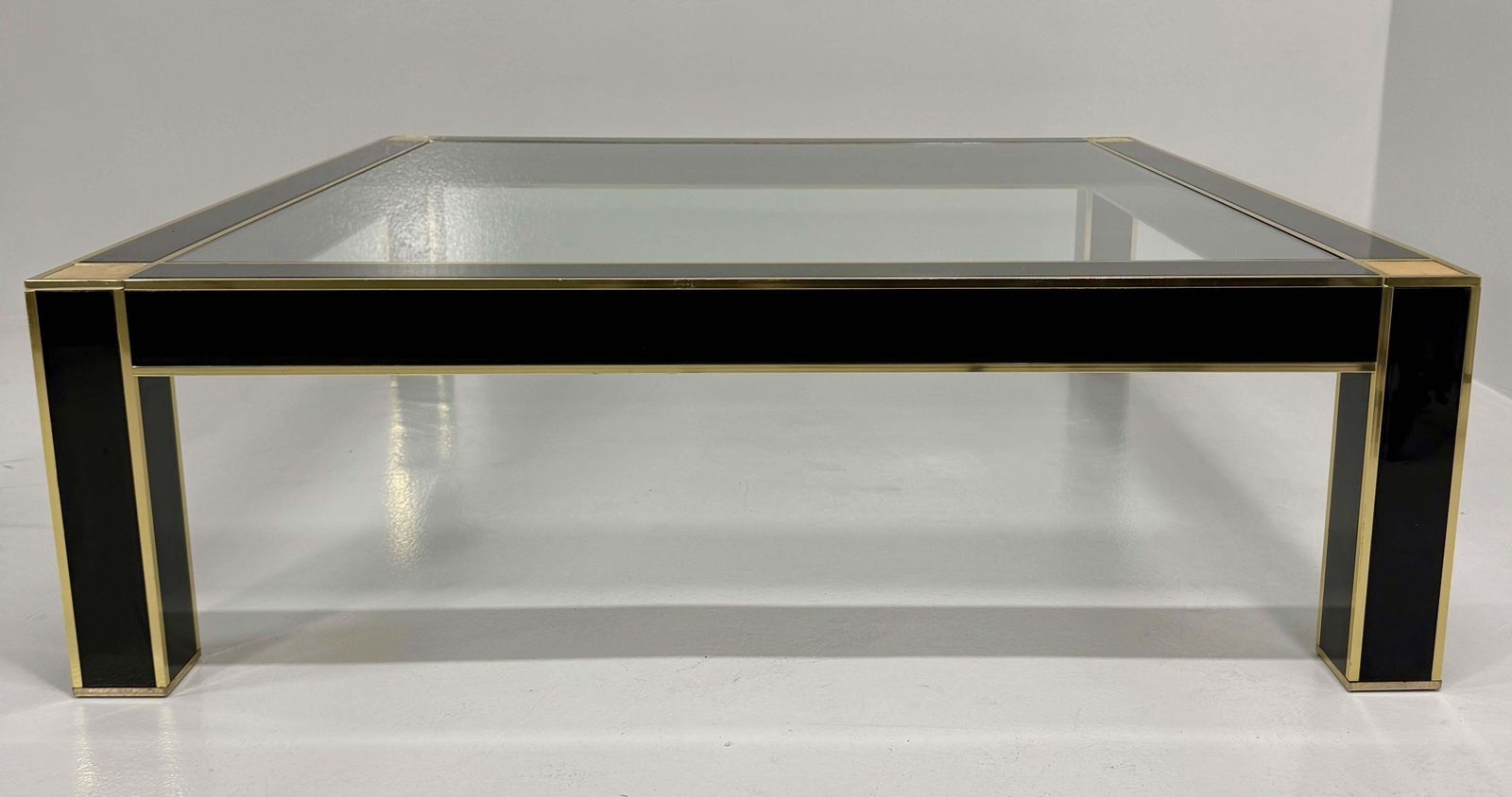 Square Coffee Table Attr. To Pierre Cardin In Black Lacquer, Brass, Glass, 70s photo furniture